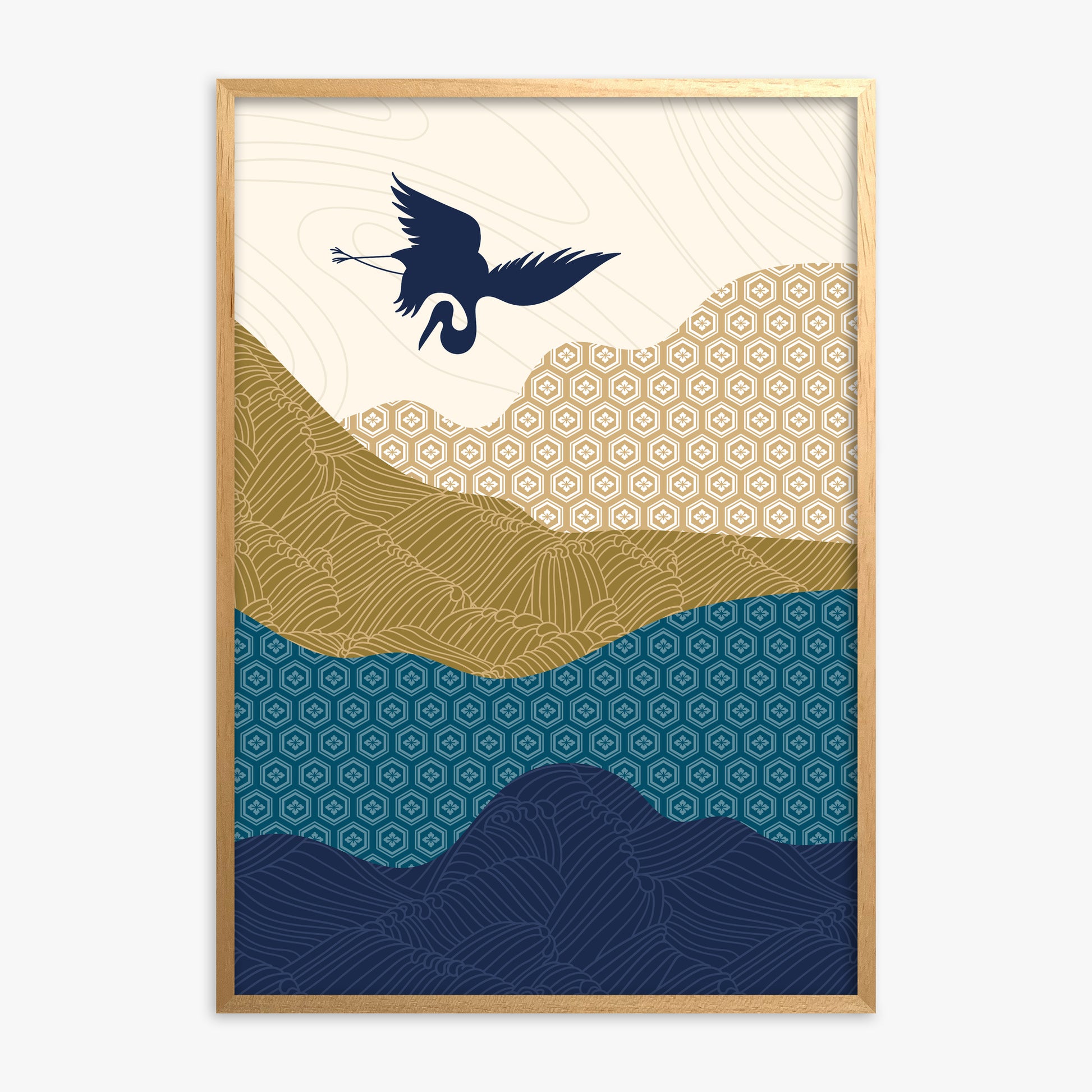Soaring Crane Harmony, Oak Framed Poster With Oak Frame