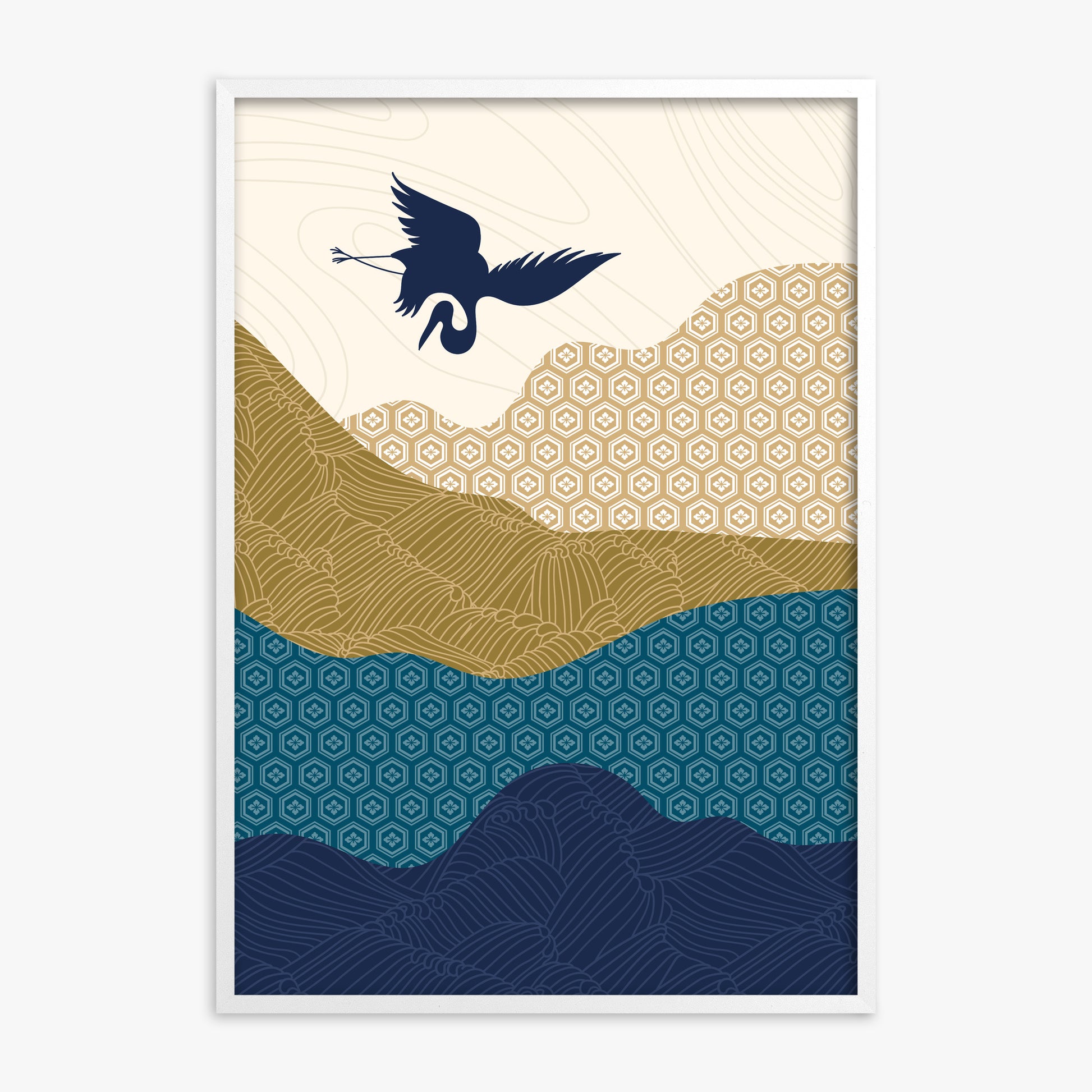 Soaring Crane Harmony, White Framed Poster With White Frame