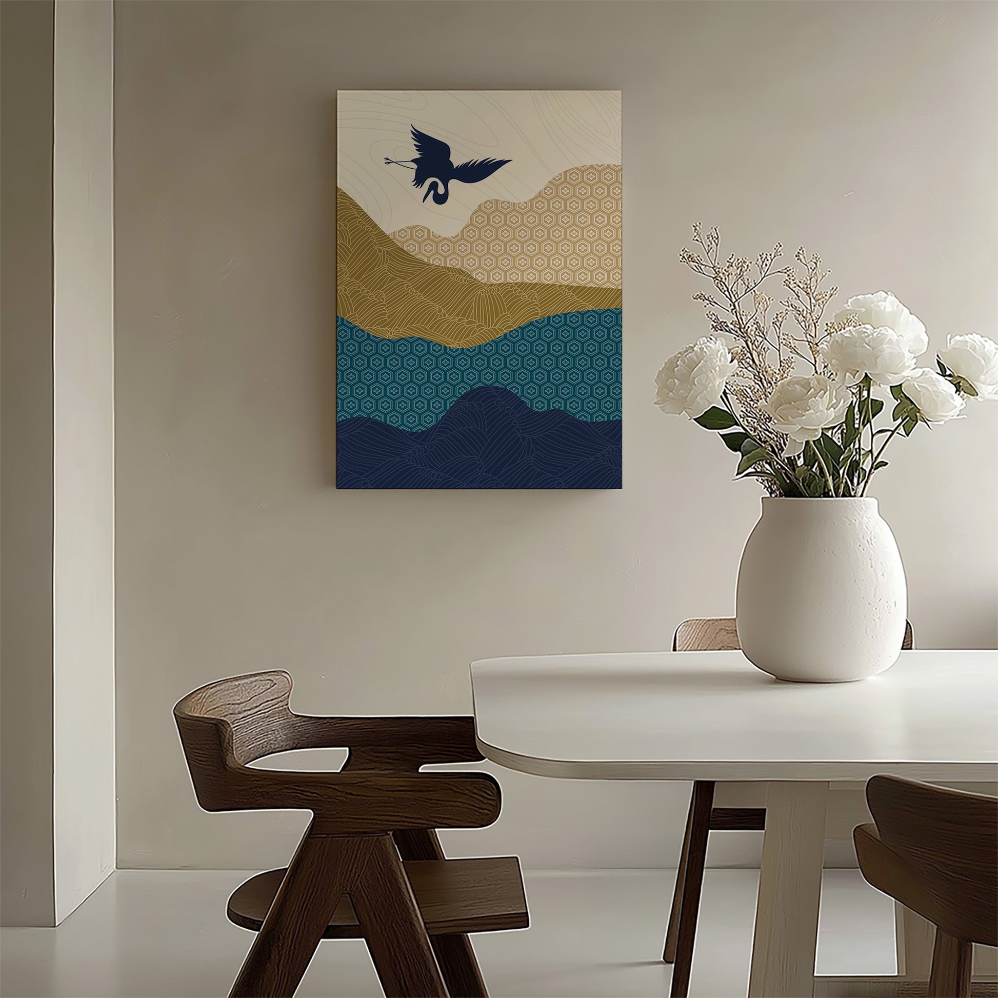 Design Concept No. 58 for Soaring Crane Harmony Modern Satin Canvas Poster Art