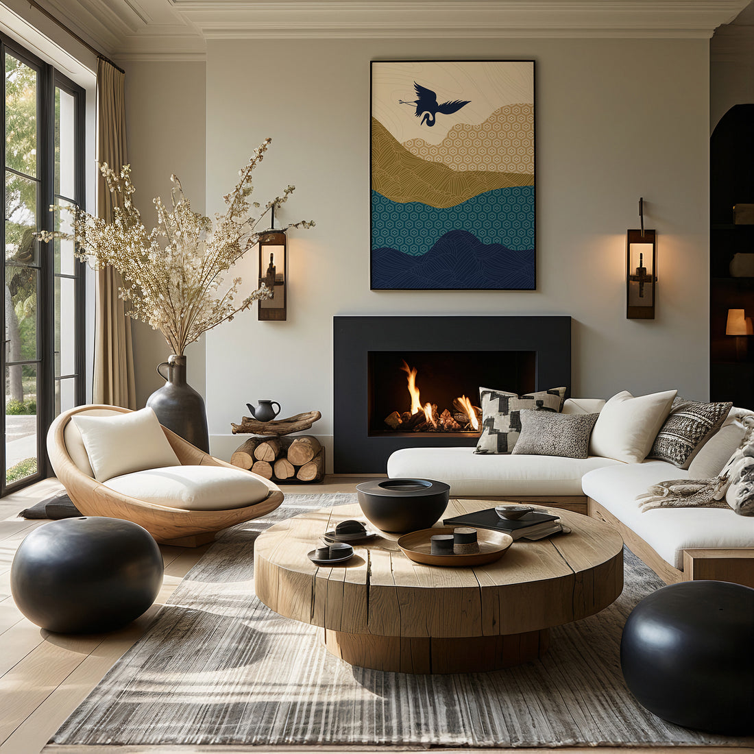 Soaring Crane Harmony, 50x70cm Framed Poster With Black Frame