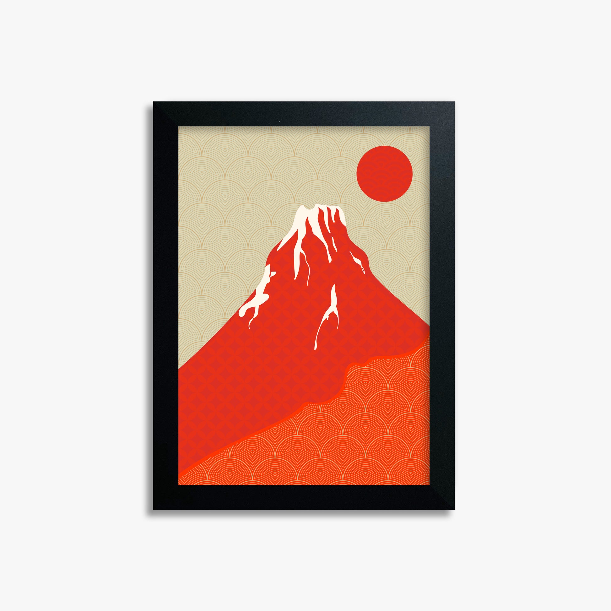 Crimson Fuji Sunset, 21x30cm Framed Poster With Black Frame