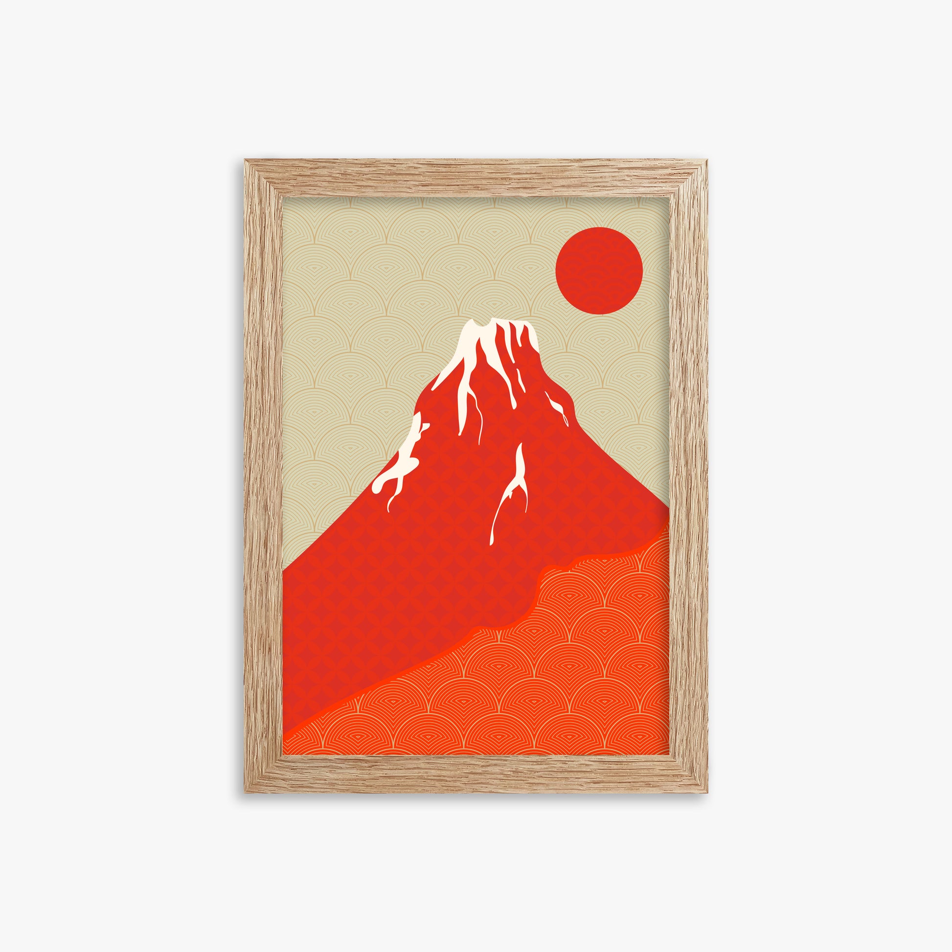 Crimson Fuji Sunset, 21x30cm Framed Poster With Raw Oak Frame