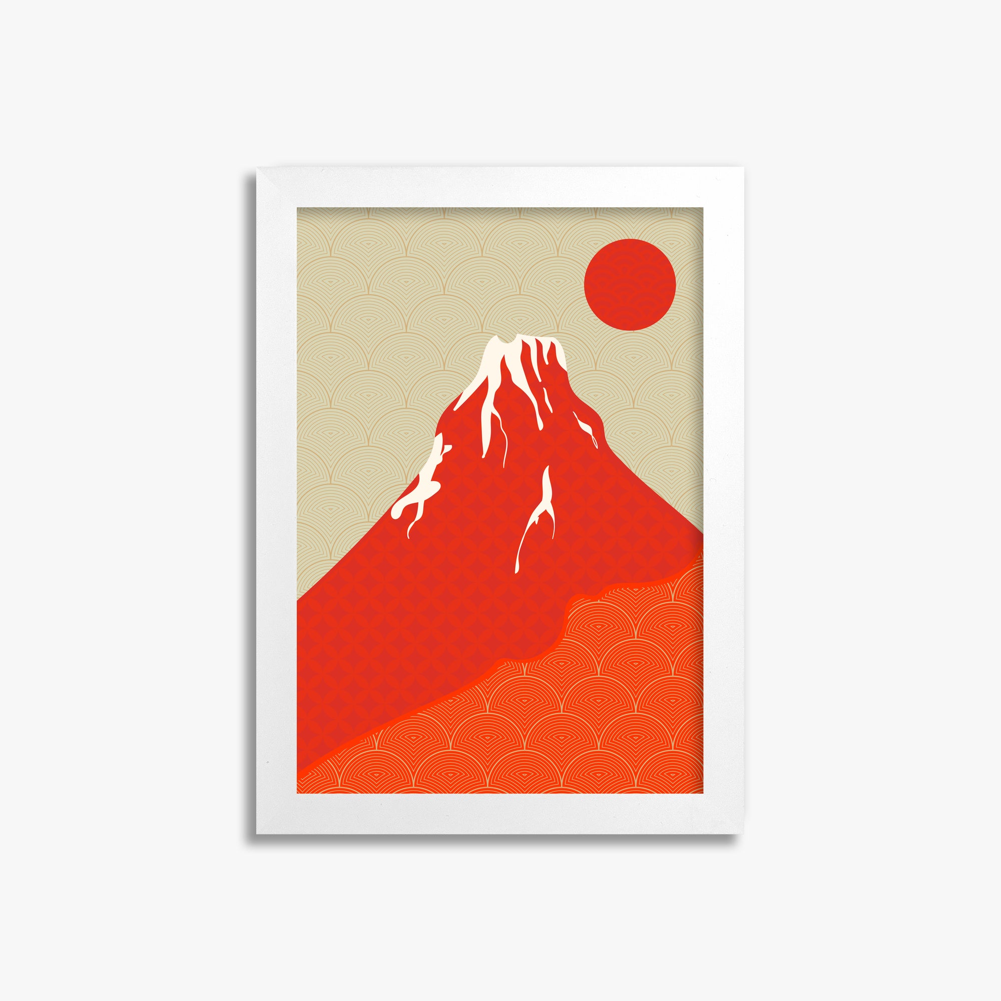 Crimson Fuji Sunset, 21x30cm Framed Poster With White Frame