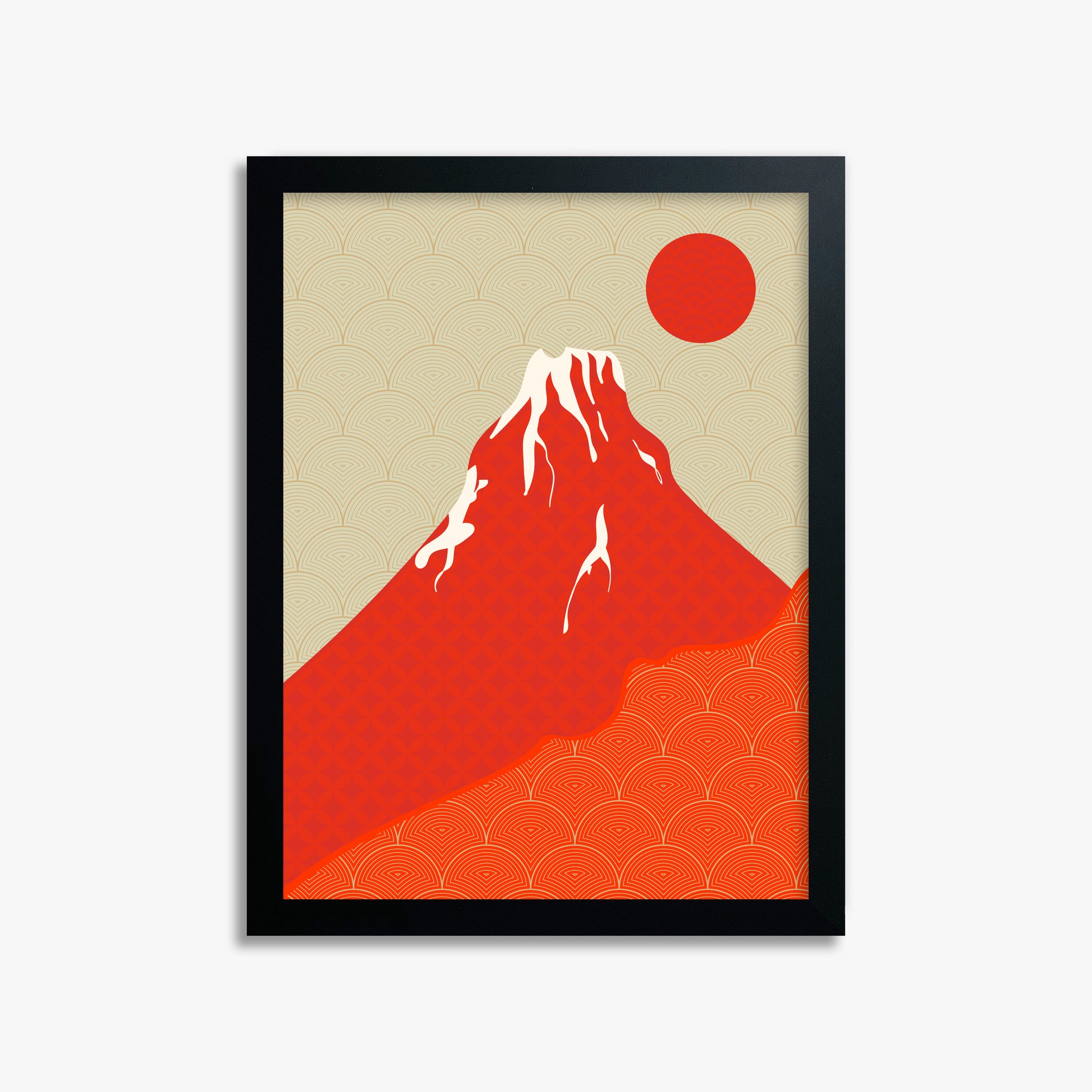 Crimson Fuji Sunset, 30x40cm Framed Poster With Black Frame