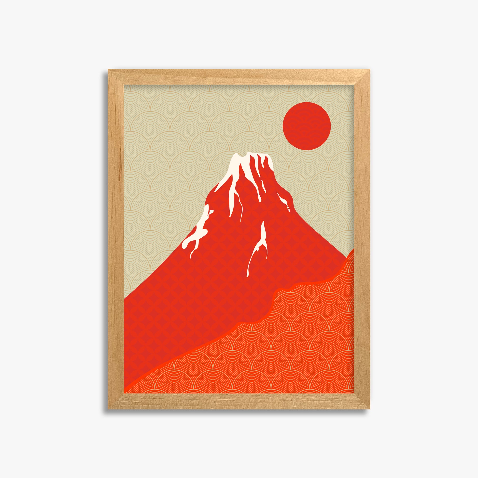 Crimson Fuji Sunset, 30x40cm Framed Poster With Oak Frame