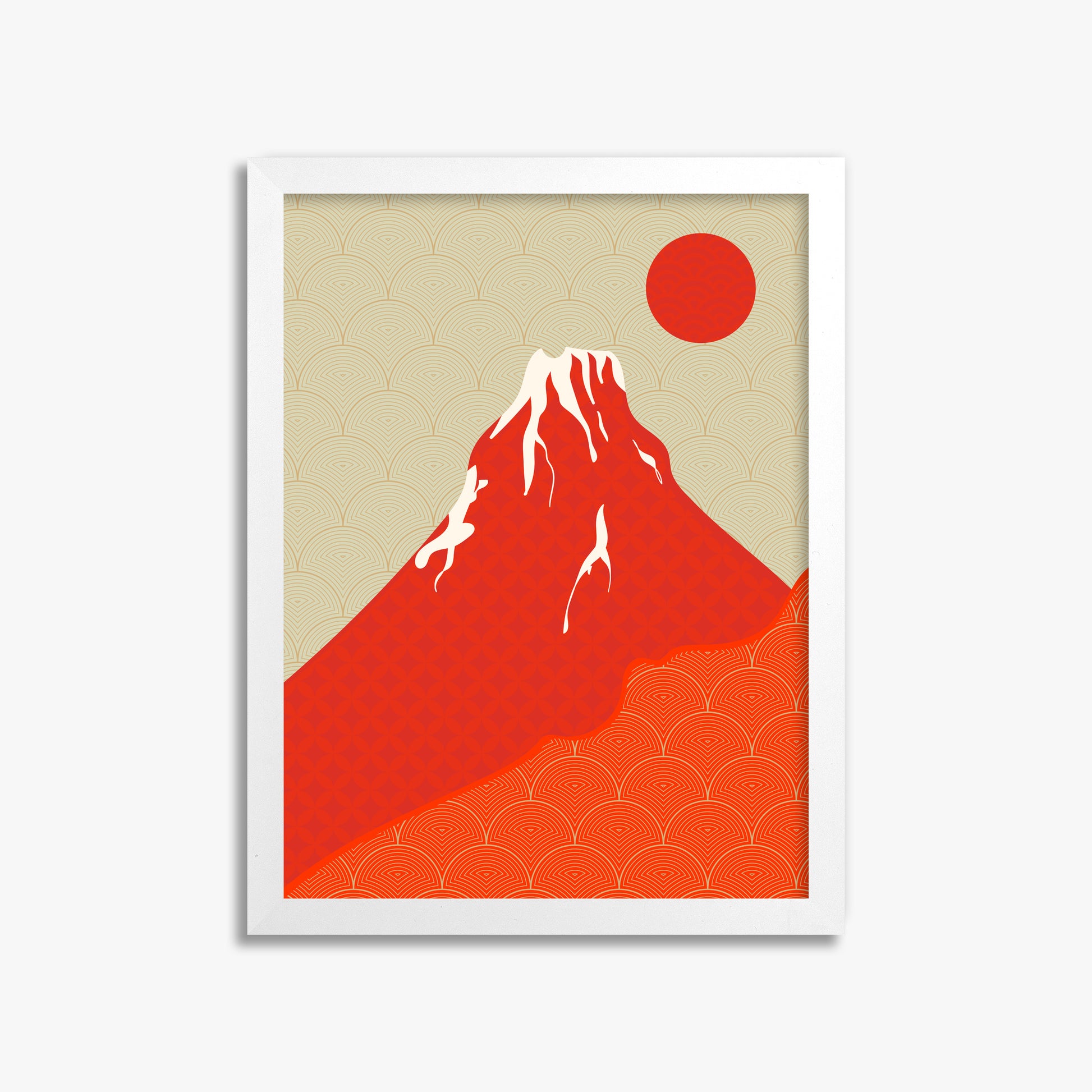 Crimson Fuji Sunset, 30x40cm Framed Poster With White Frame