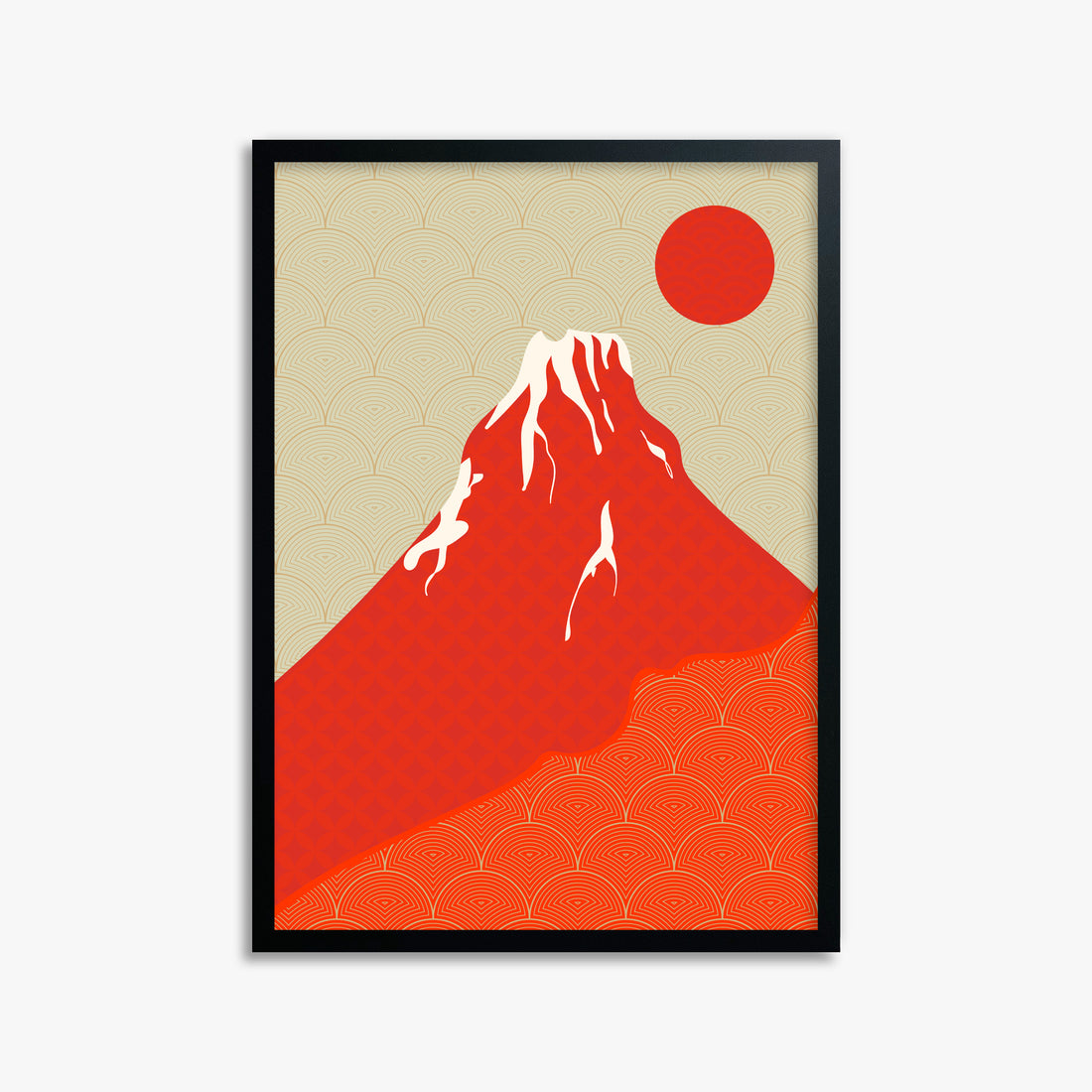 Crimson Fuji Sunset, 50x70cm Framed Poster With Black Frame