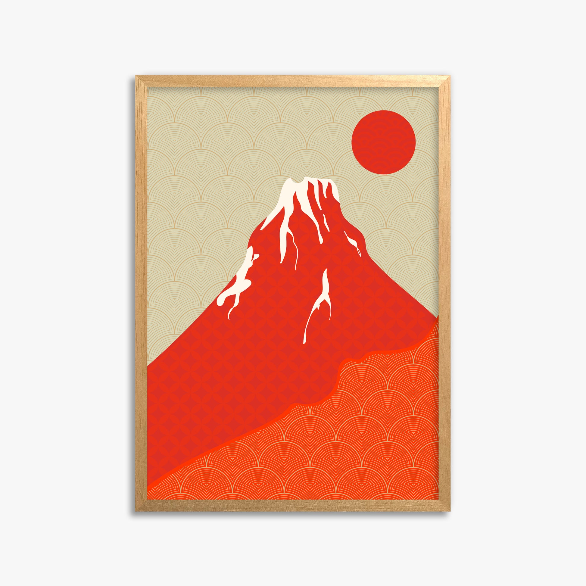 Crimson Fuji Sunset, 50x70cm Framed Poster With Oak Frame