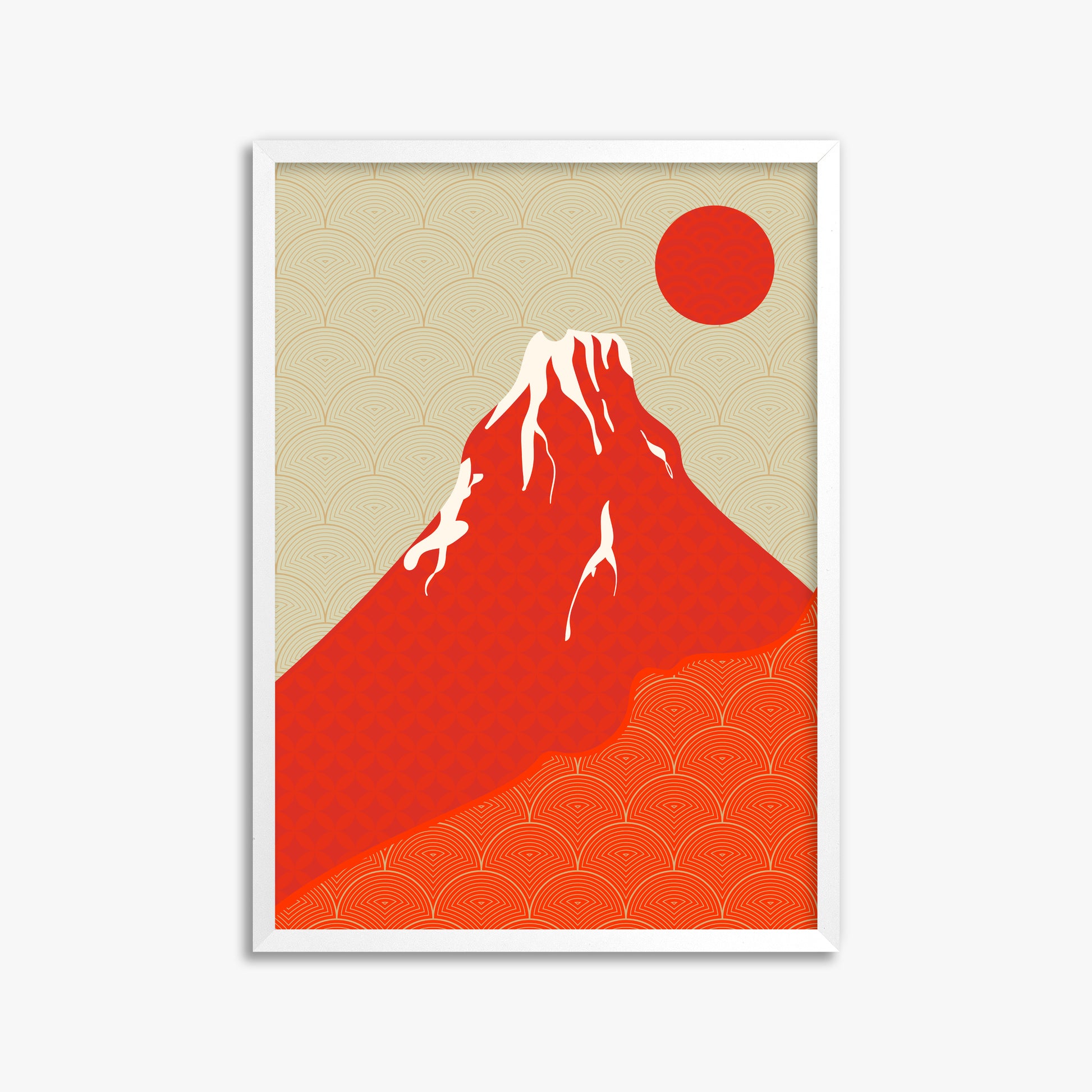 Crimson Fuji Sunset, 50x70cm Framed Poster With White Frame