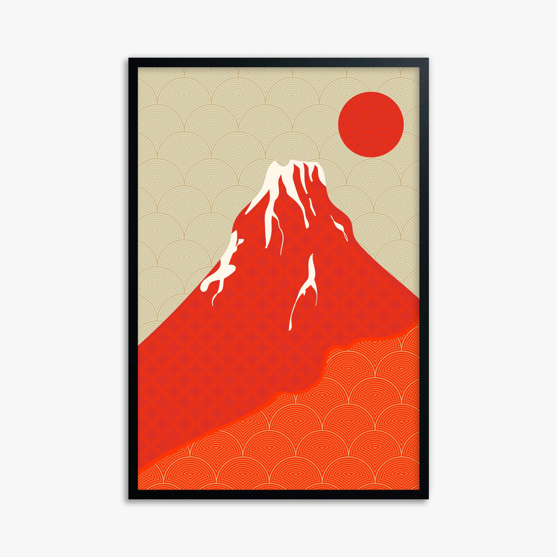 Crimson Fuji Sunset, 61x91cm Framed Poster With Black Frame