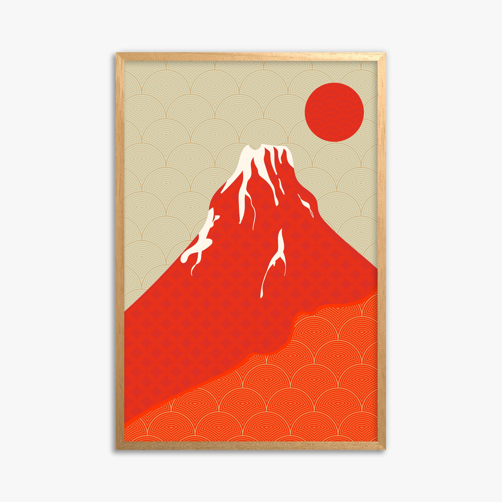 Crimson Fuji Sunset, 61x91cm Framed Poster With Oak Frame