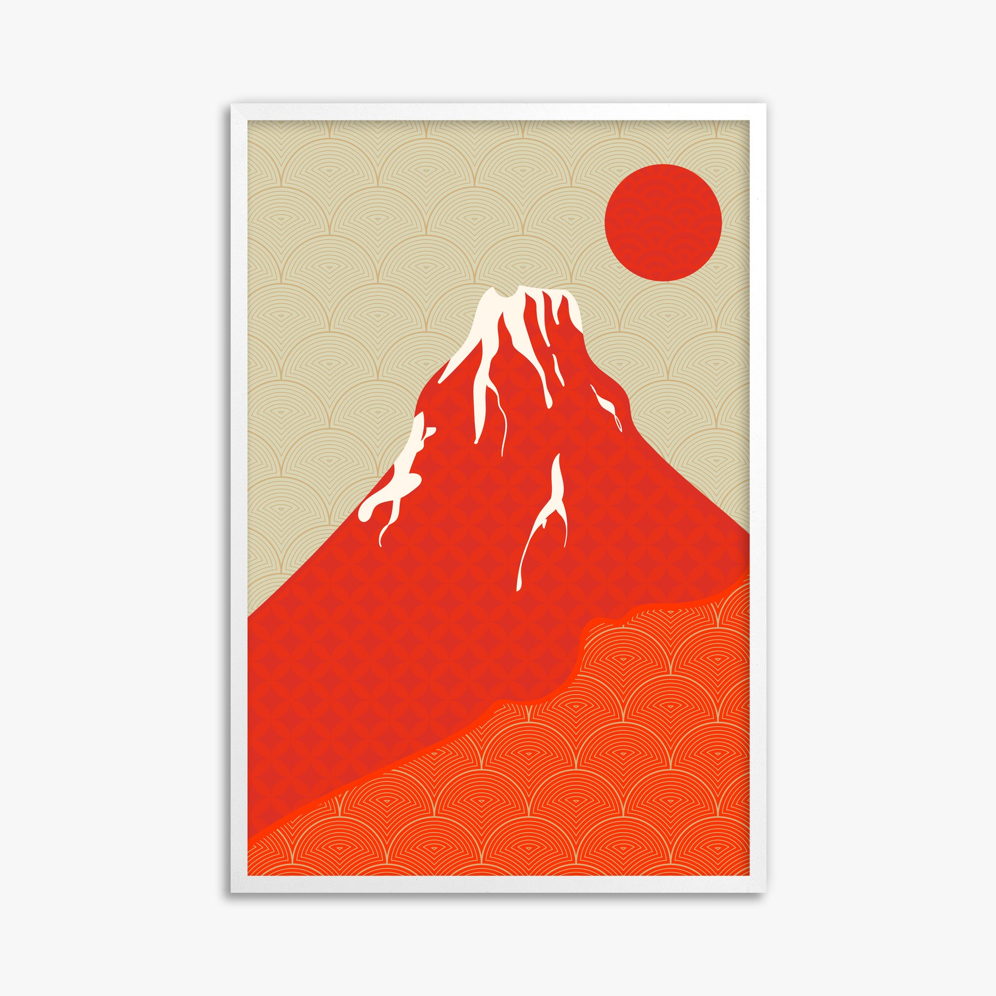 Crimson Fuji Sunset, 61x91cm Framed Poster With White Frame