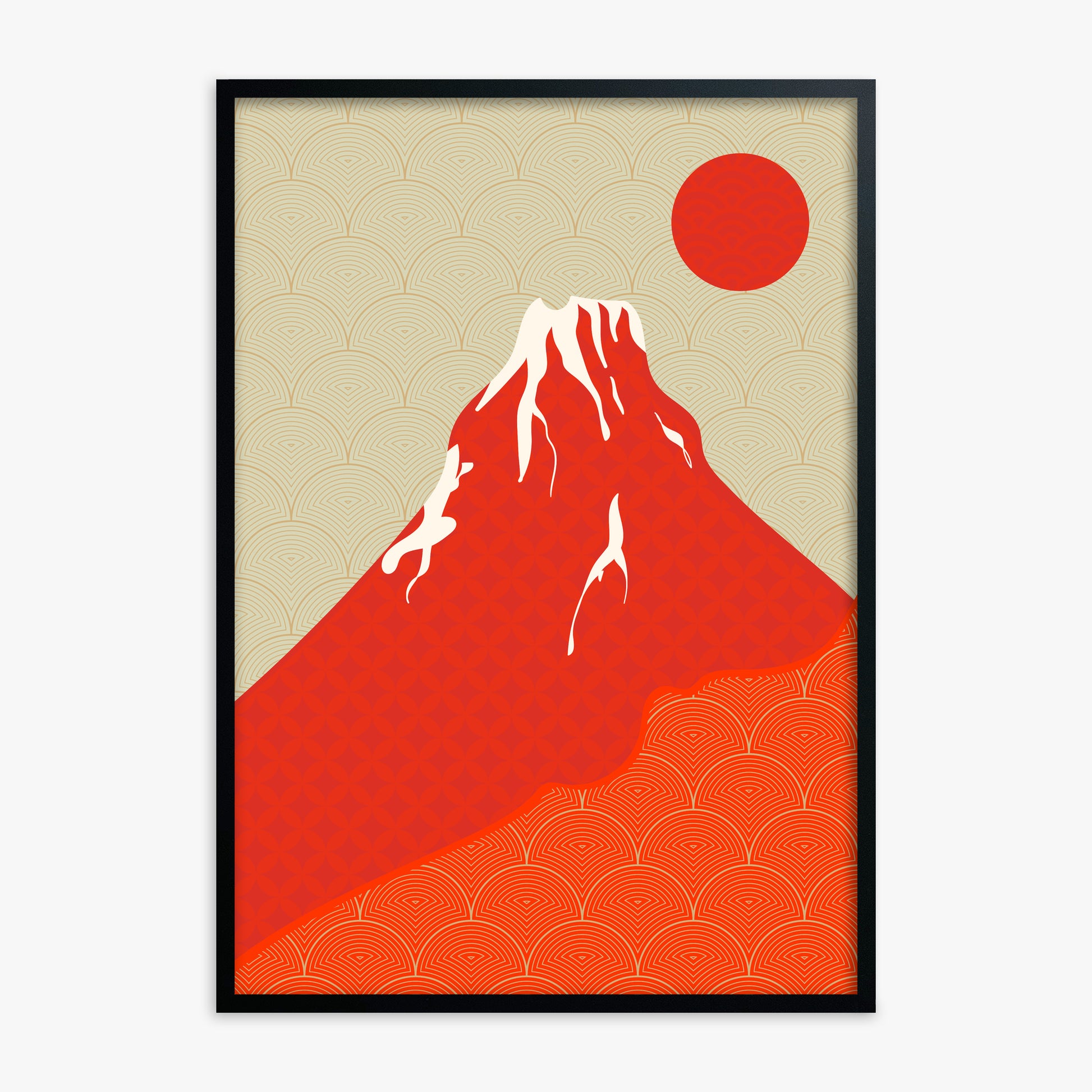 Crimson Fuji Sunset, Black Framed Poster With Black Frame