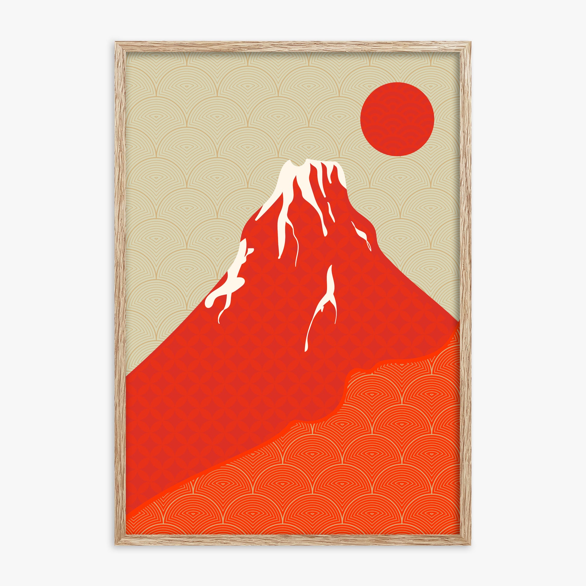 Crimson Fuji Sunset, 70x100cm Framed Poster With Raw Oak Frame