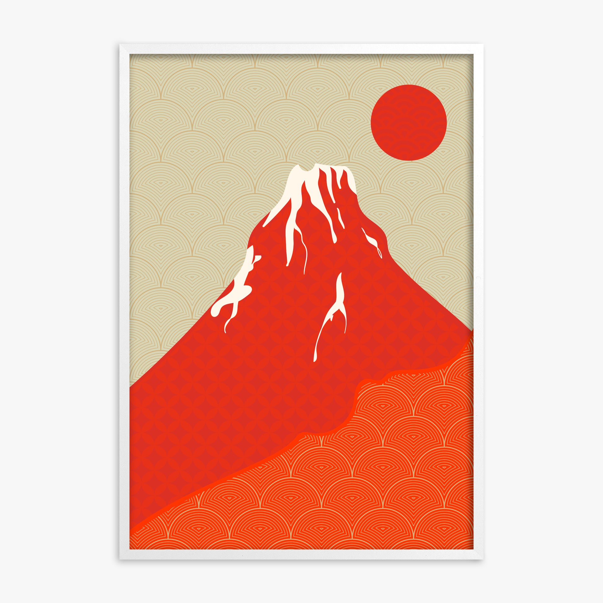 Crimson Fuji Sunset, White Framed Poster With White Frame