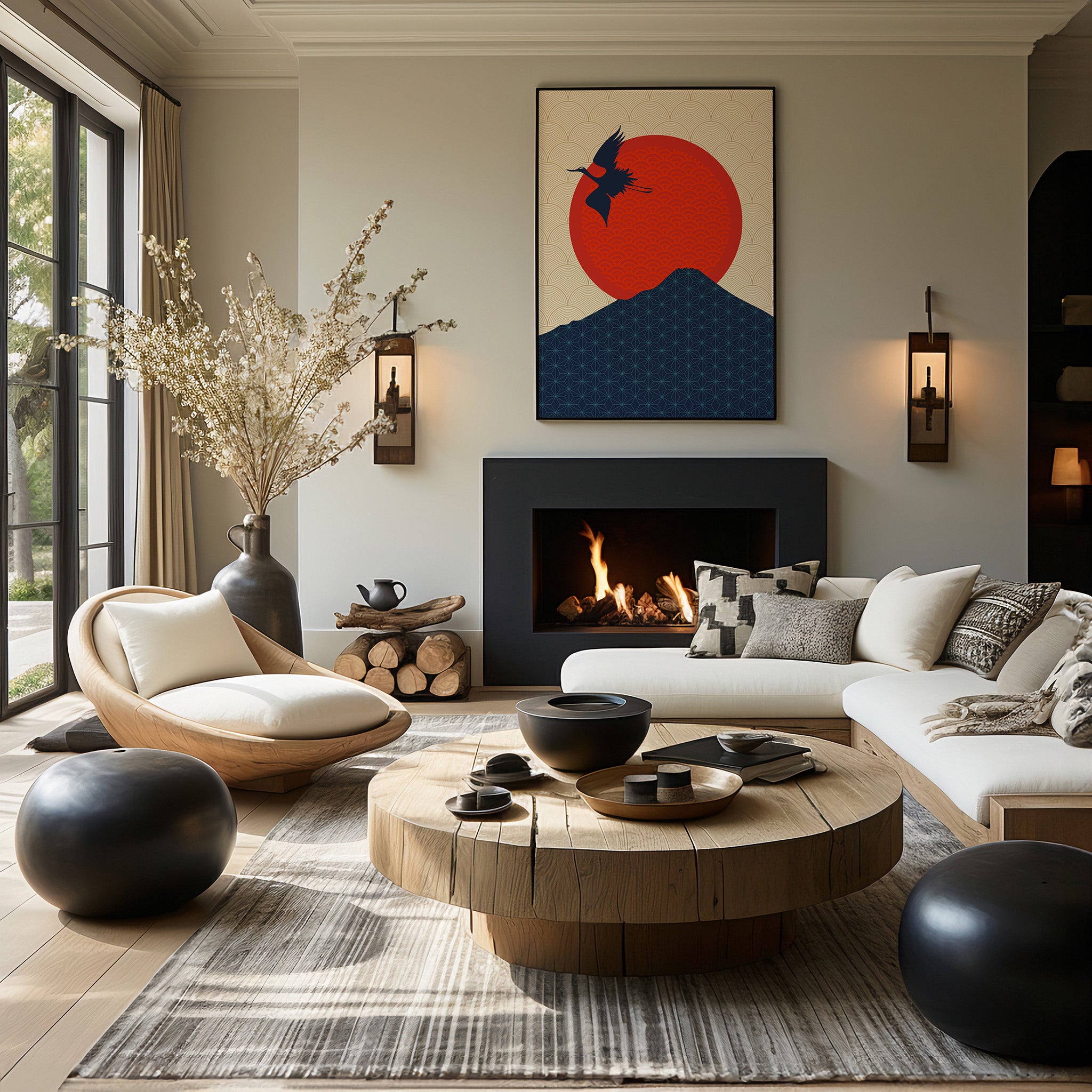 Design Concept No. 39 for Crane At Crimson Sun Modern Poster Art