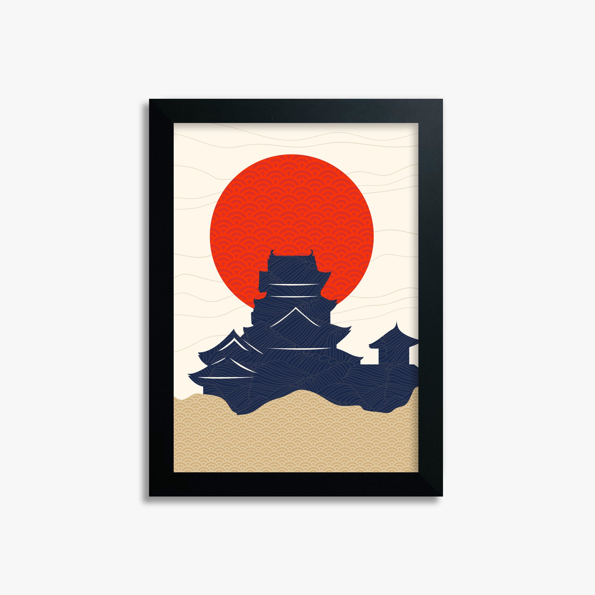 Vermilion Sun Castle, 21x30cm Framed Poster With Black Frame