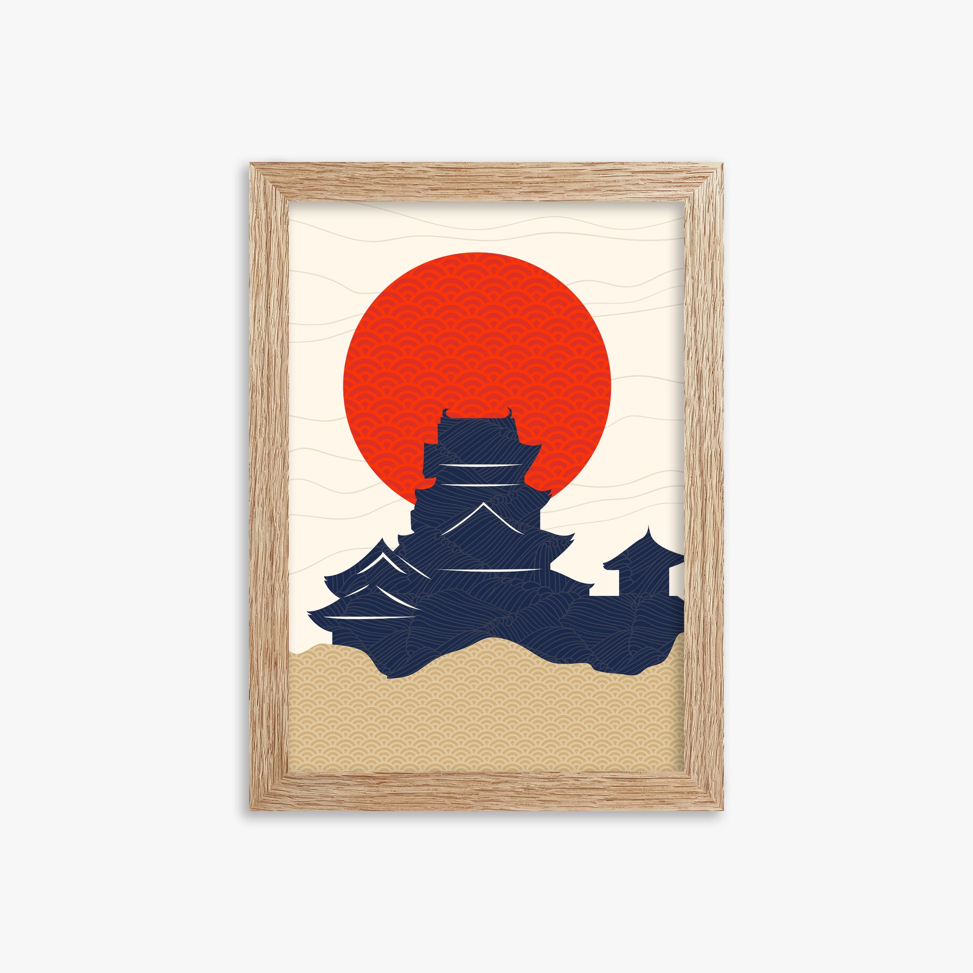 Vermilion Sun Castle, 21x30cm Framed Poster With Raw Oak Frame