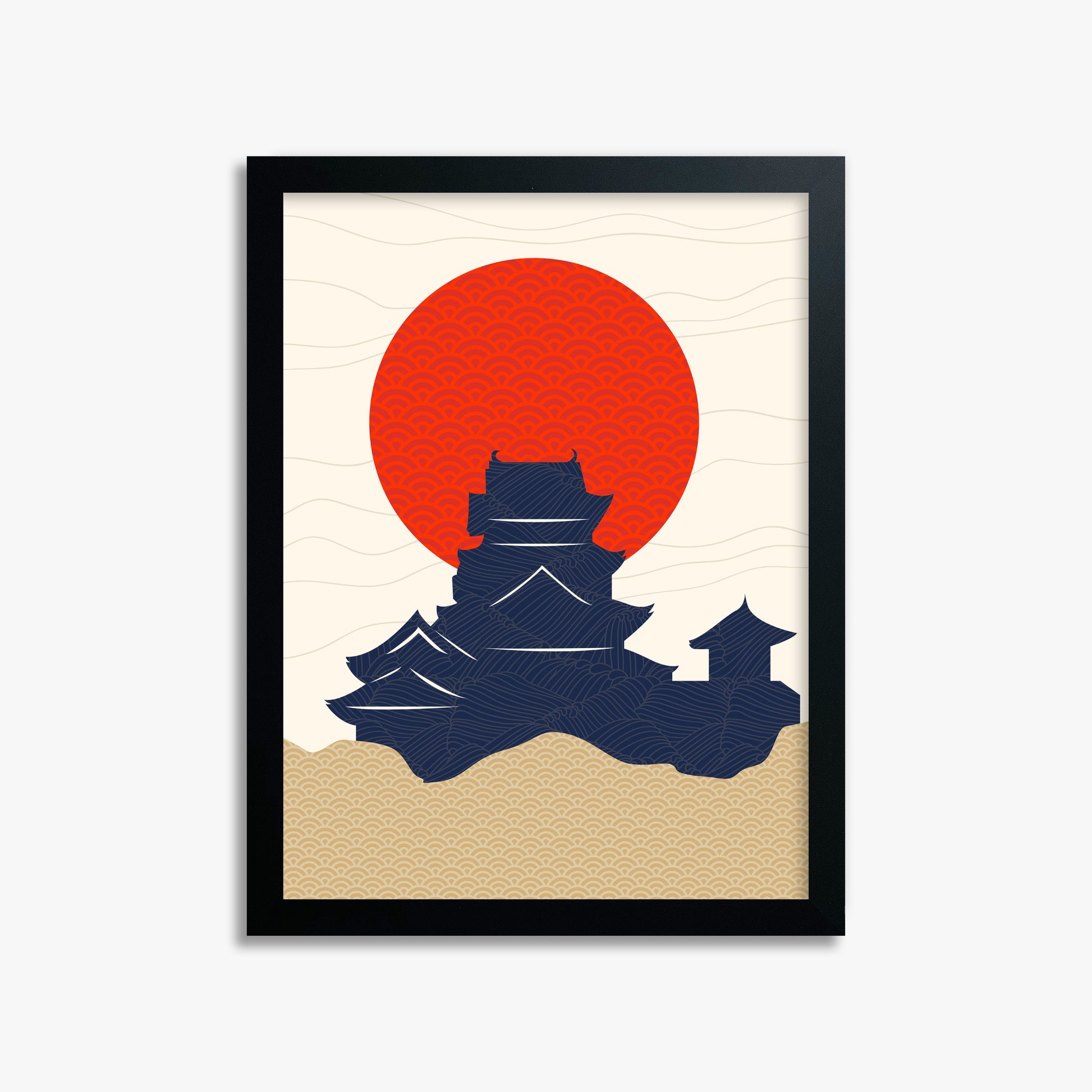 Vermilion Sun Castle, 30x40cm Framed Poster With Black Frame