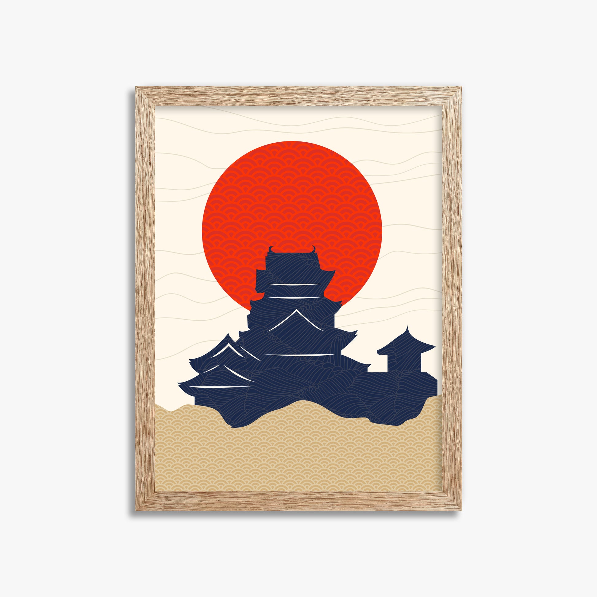 Vermilion Sun Castle, 30x40cm Framed Poster With Raw Oak Frame