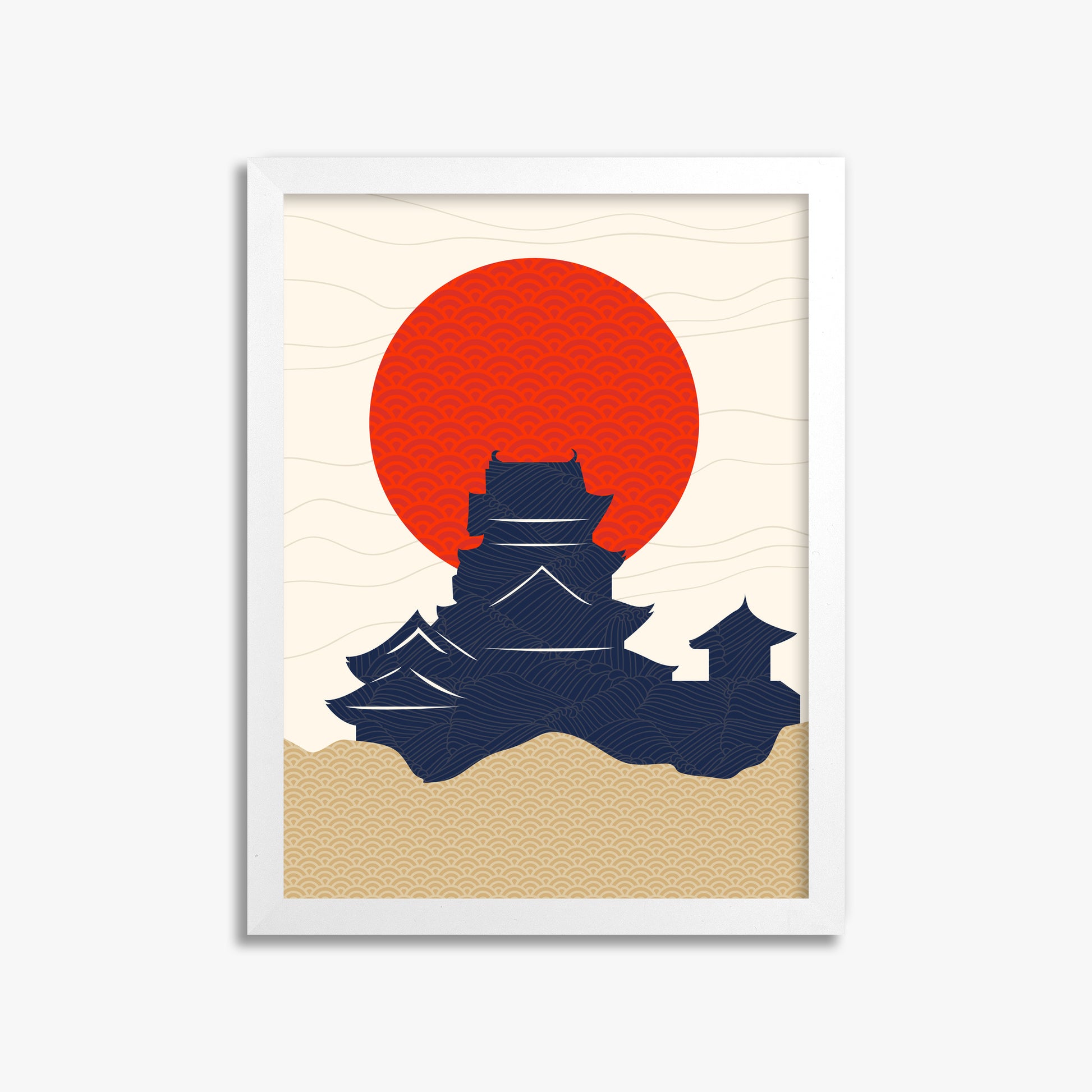 Vermilion Sun Castle, 30x40cm Framed Poster With White Frame