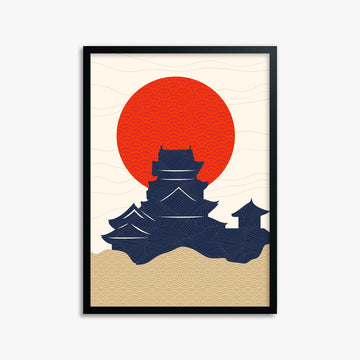 Vermilion Sun Castle, 50x70cm Framed Poster With Black Frame