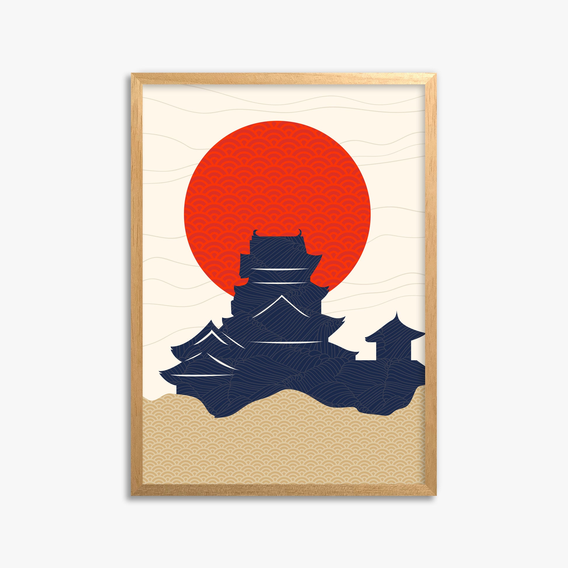 Vermilion Sun Castle, 50x70cm Framed Poster With Oak Frame