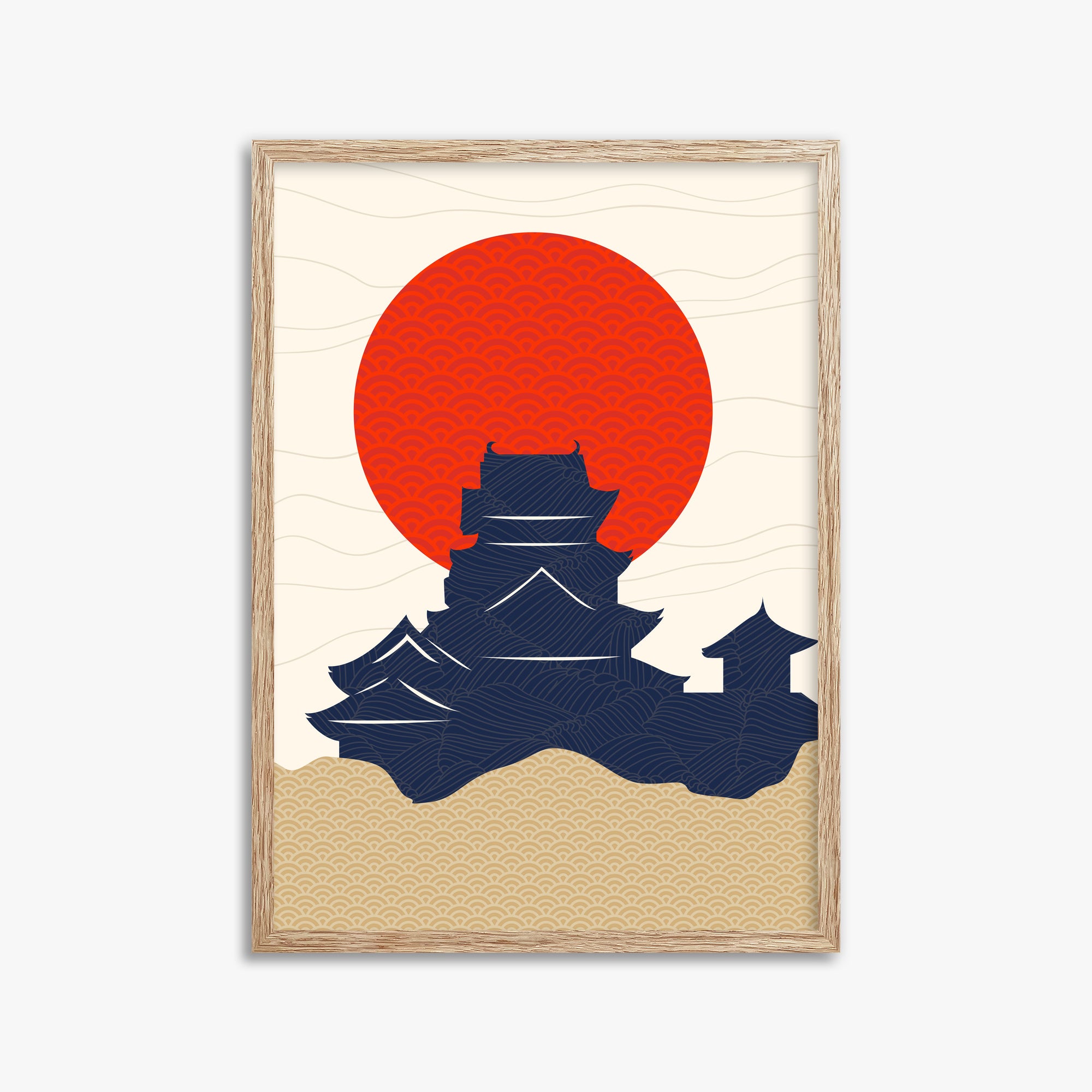Vermilion Sun Castle, 50x70cm Framed Poster With Raw Oak Frame