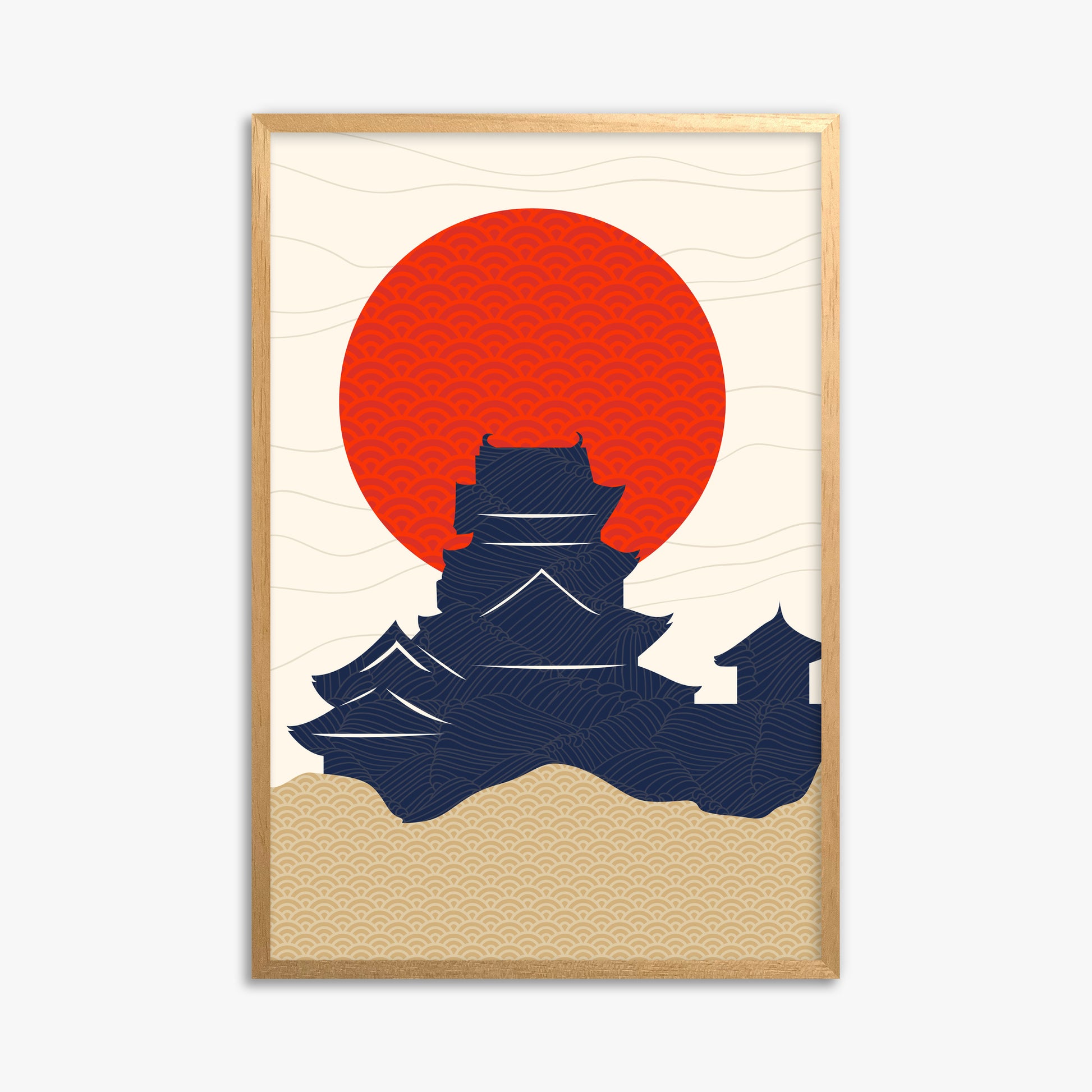 Vermilion Sun Castle, 61x91cm Framed Poster With Oak Frame
