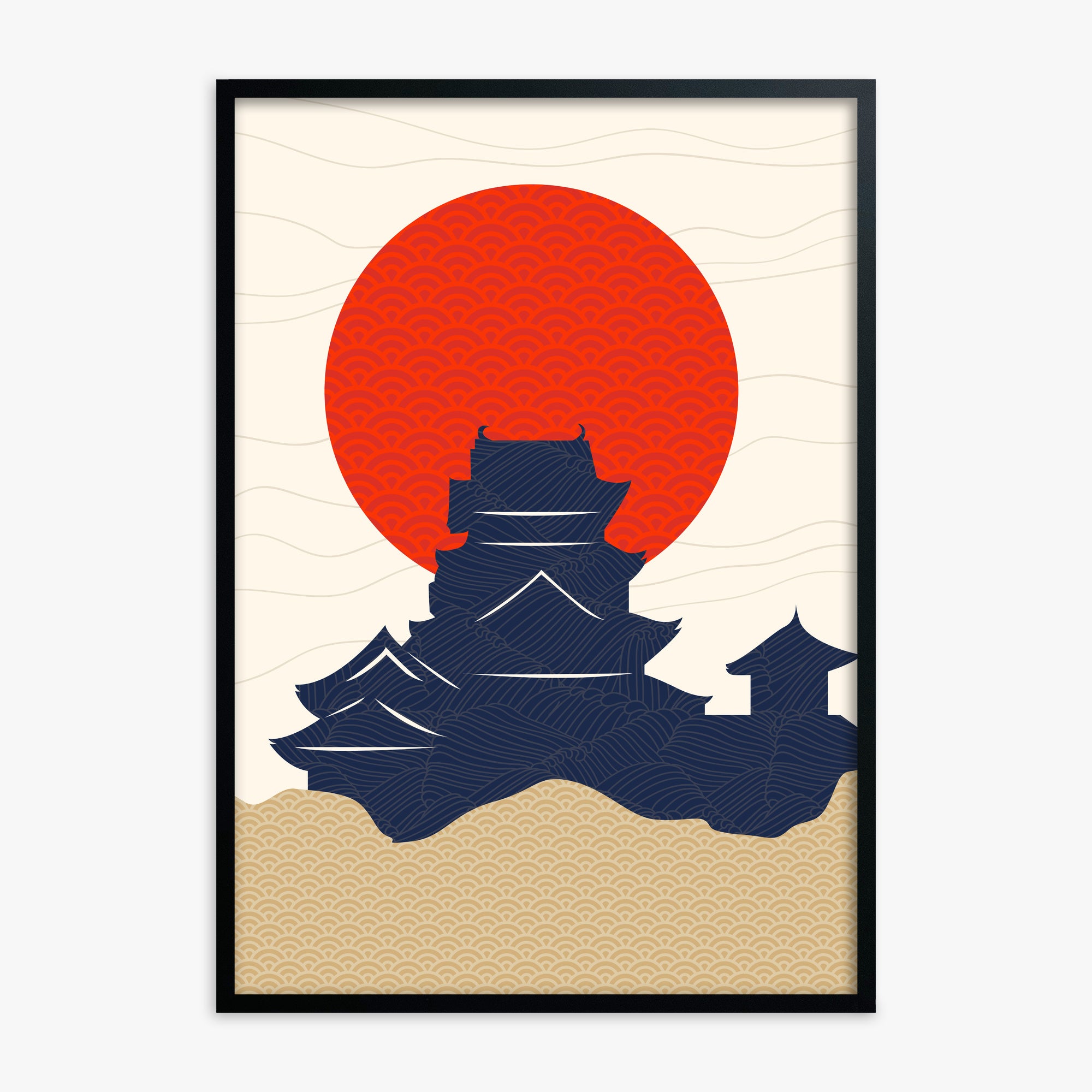 Vermilion Sun Castle, Black Framed Poster With Black Frame