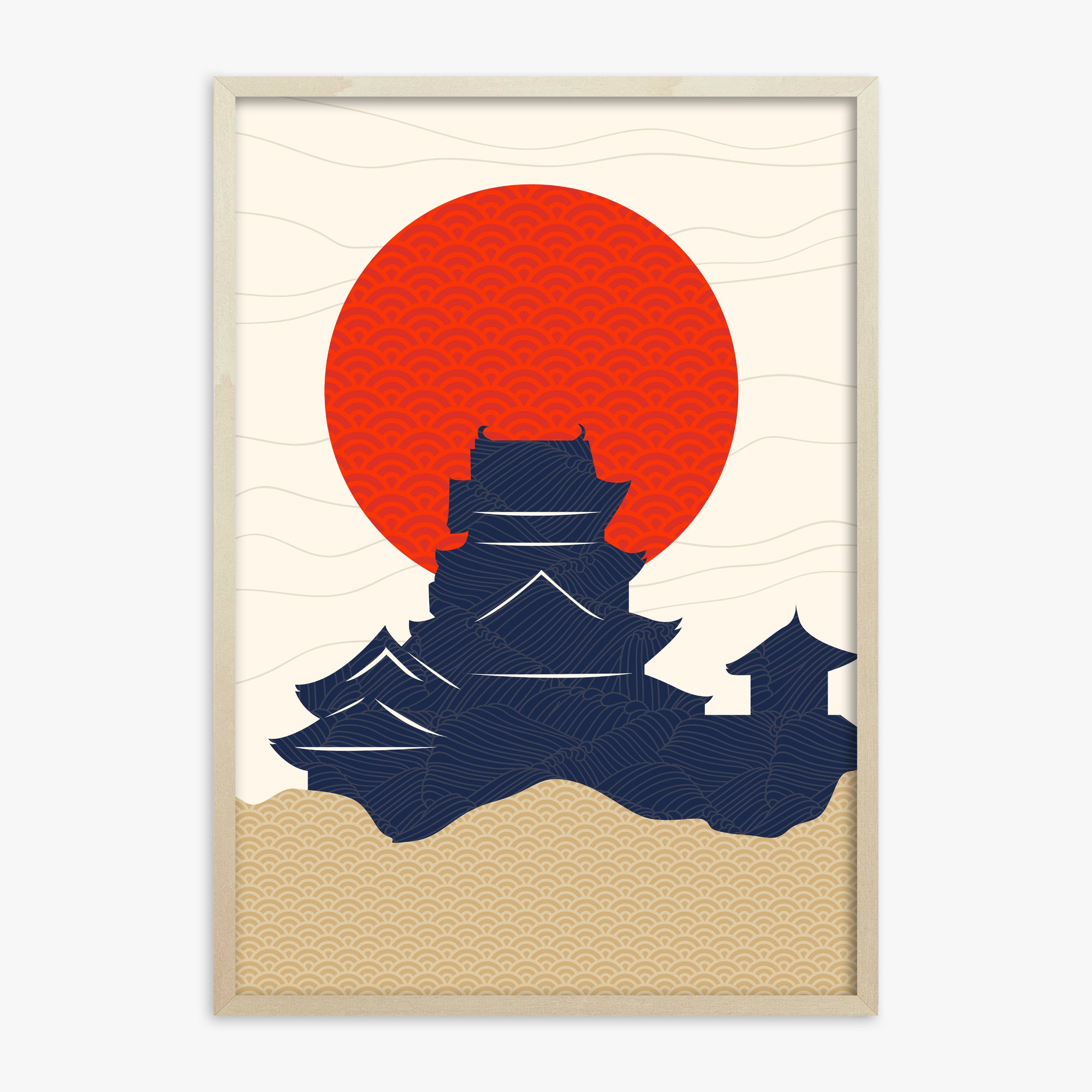 Vermilion Sun Castle, 70x100cm Framed Poster With Lime Wood Frame