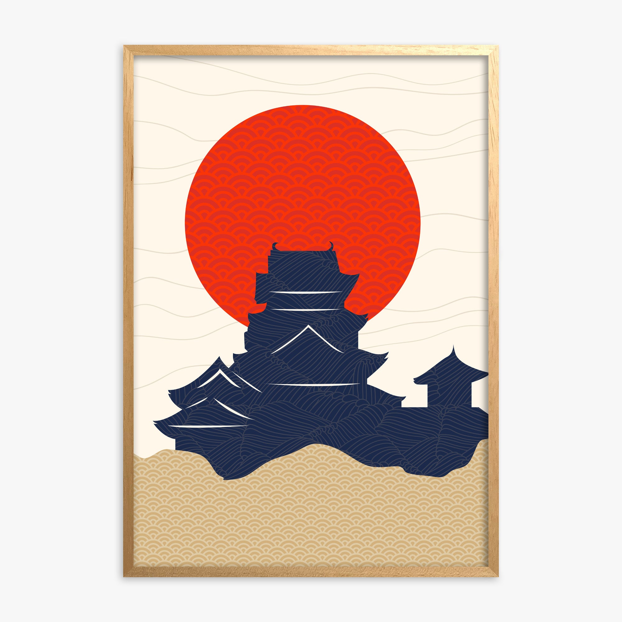 Vermilion Sun Castle, Oak Framed Poster With Oak Frame
