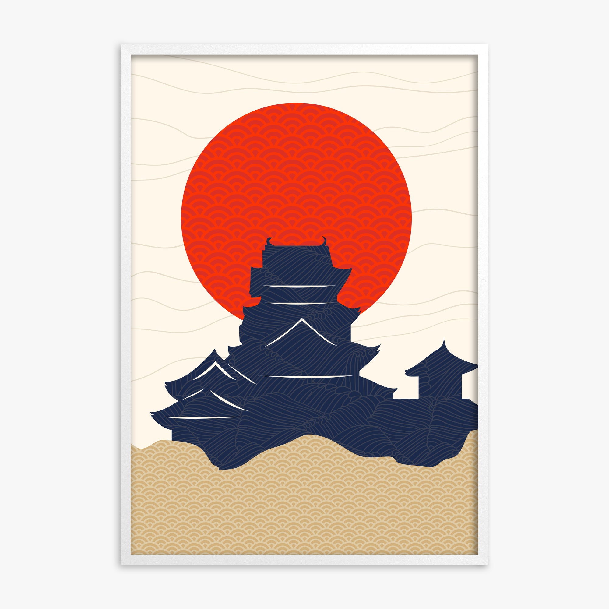 Vermilion Sun Castle, White Framed Poster With White Frame