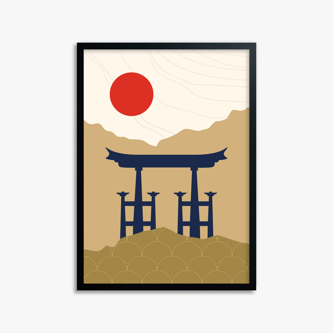 Serene Torii Gate, 50x70cm Framed Poster With Black Frame