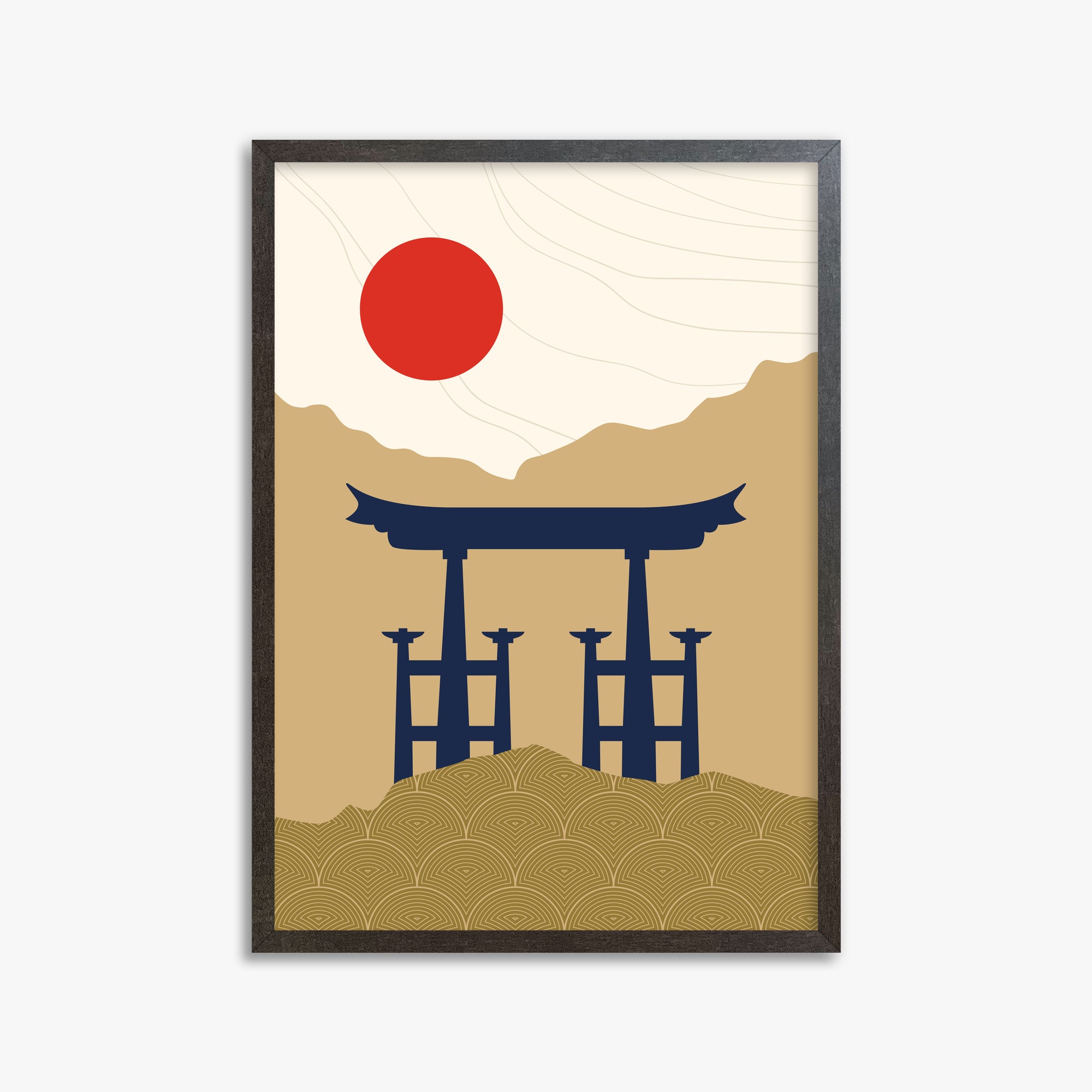 Serene Torii Gate, 50x70cm Framed Poster With Espresso Frame