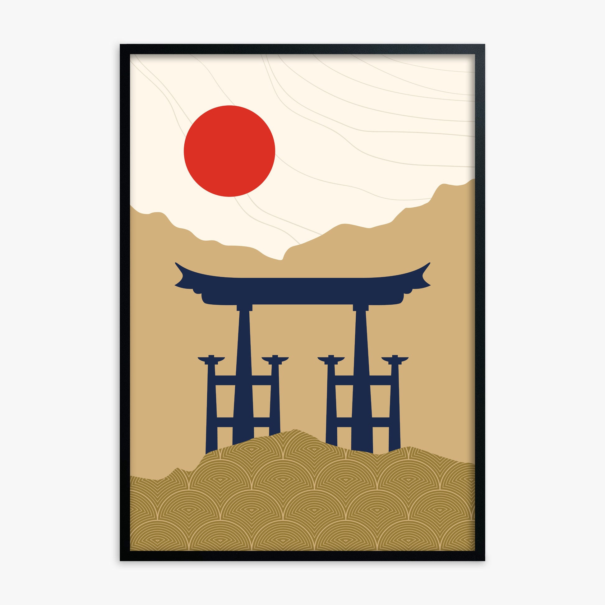 Serene Torii Gate, Black Framed Poster With Black Frame