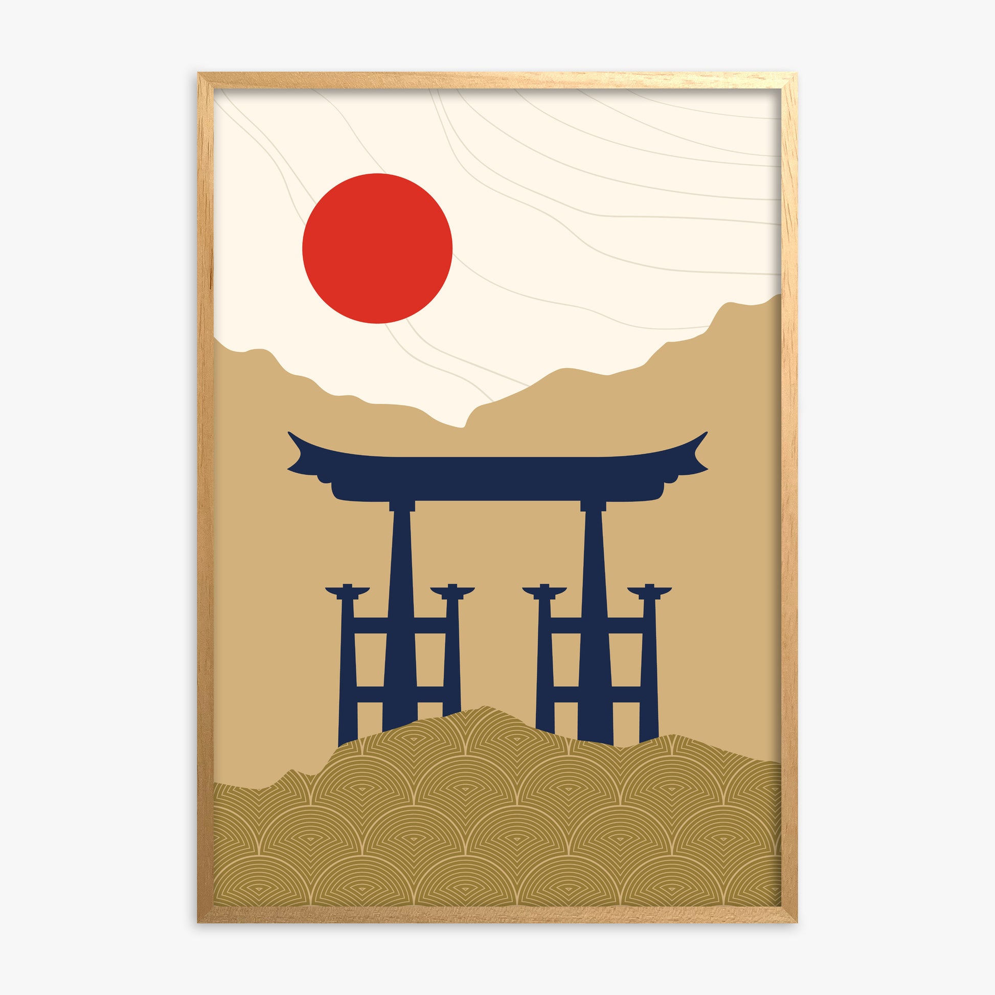 Serene Torii Gate, Oak Framed Poster With Oak Frame