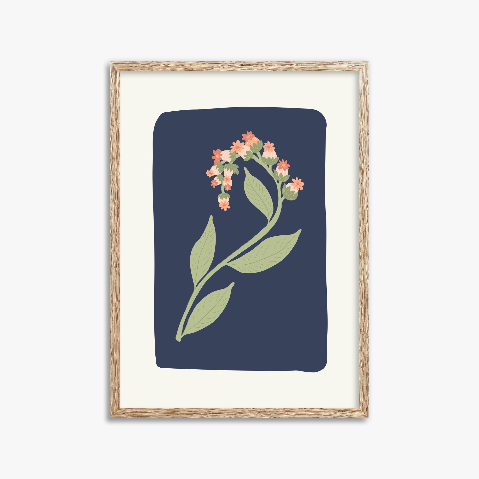 Midnight Bloom, 50x70cm Framed Poster With Raw Oak Frame