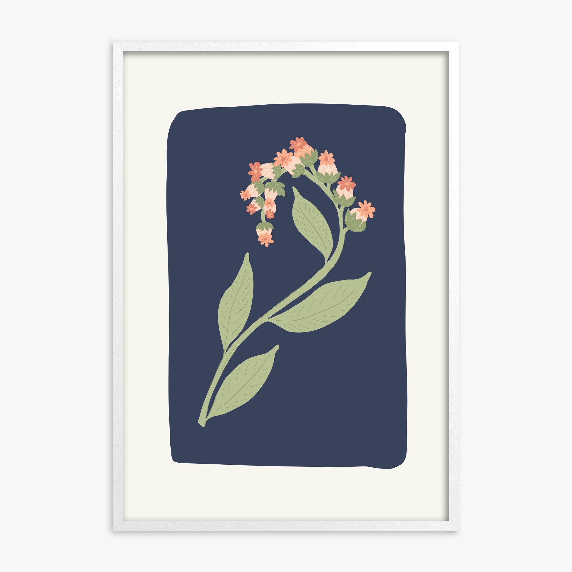 Midnight Bloom, White Framed Poster With White Frame