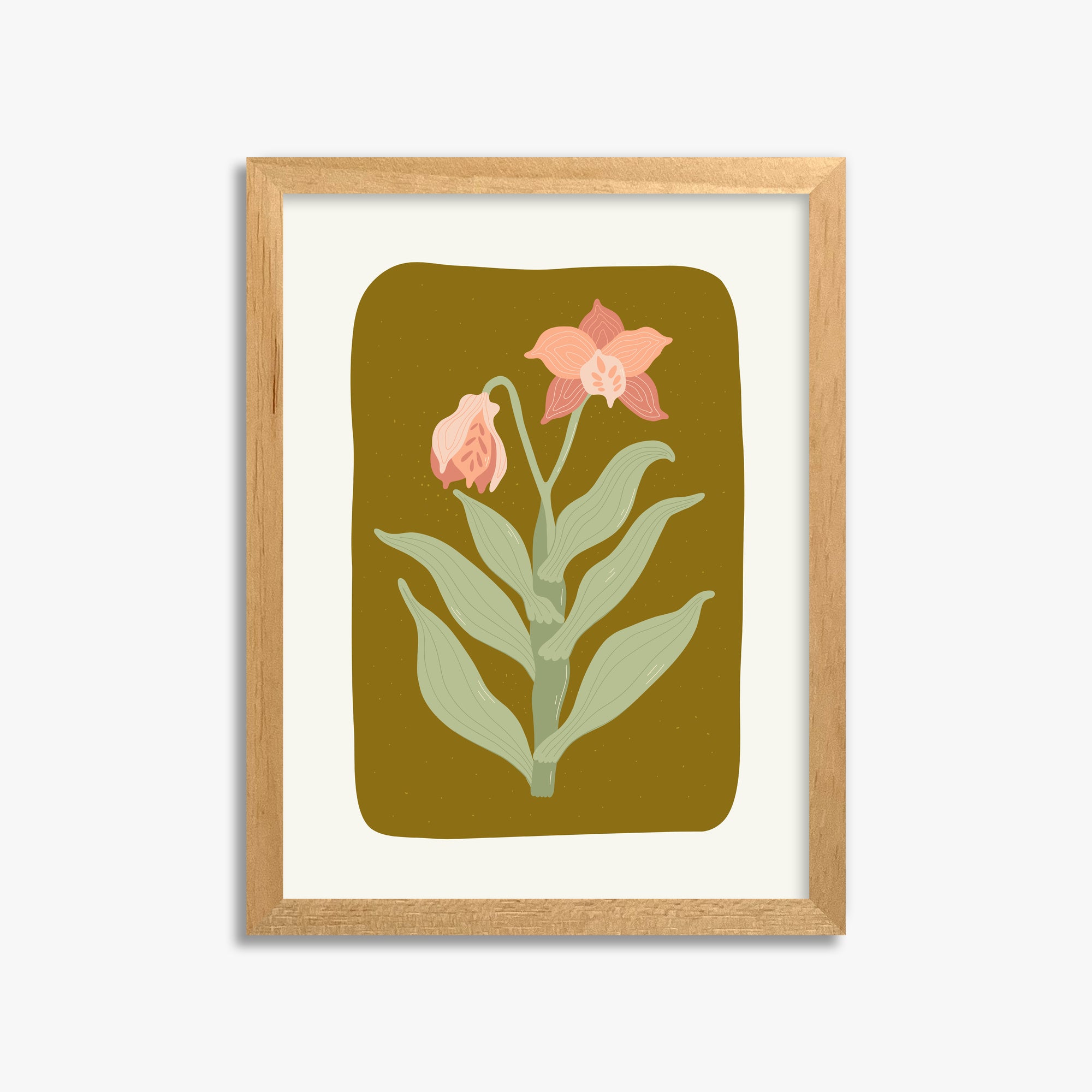 Vintage Bloom Orchid, 30x40cm Framed Poster With Oak Frame