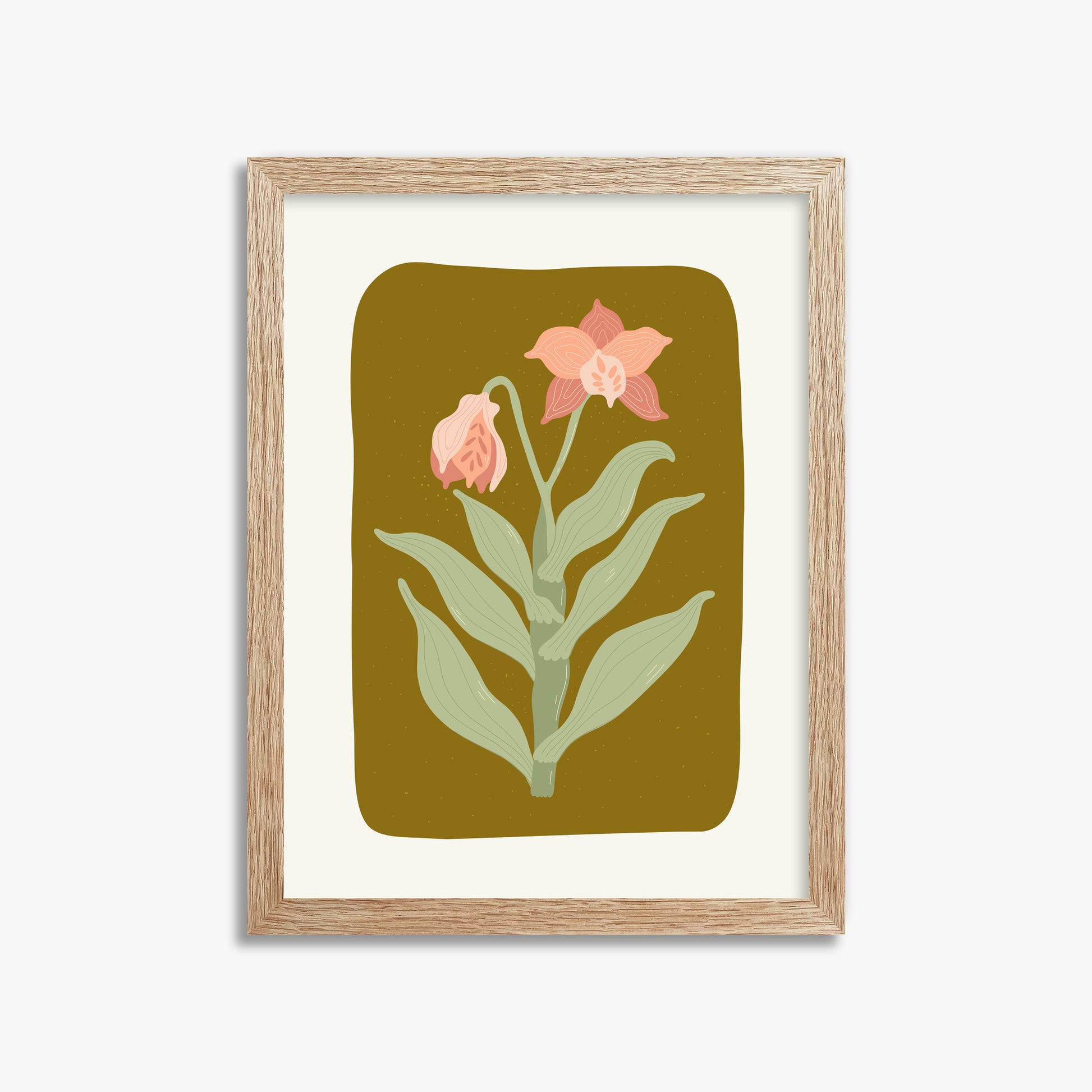 Vintage Bloom Orchid, 30x40cm Framed Poster With Raw Oak Frame