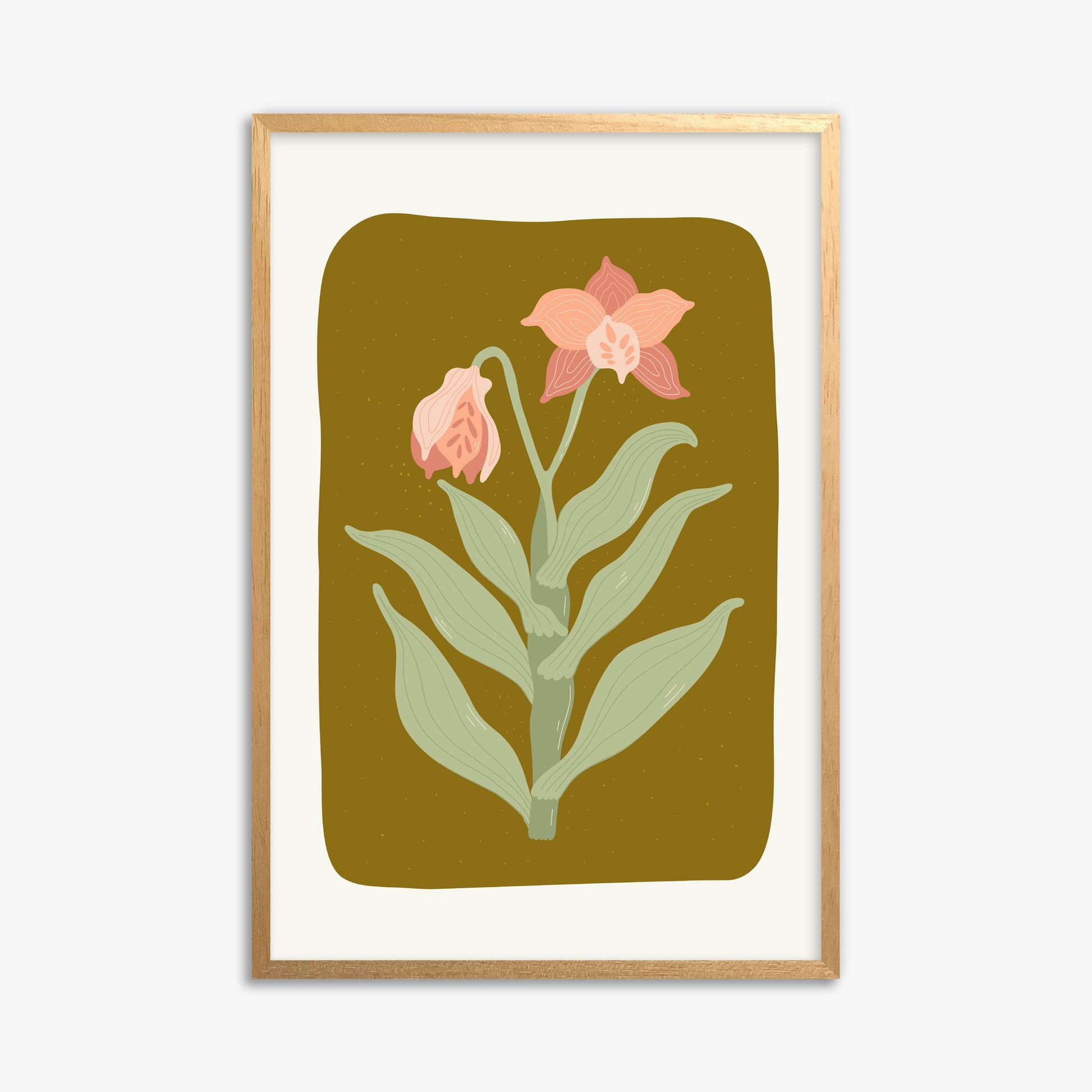 Vintage Bloom Orchid, 61x91cm Framed Poster With Oak Frame