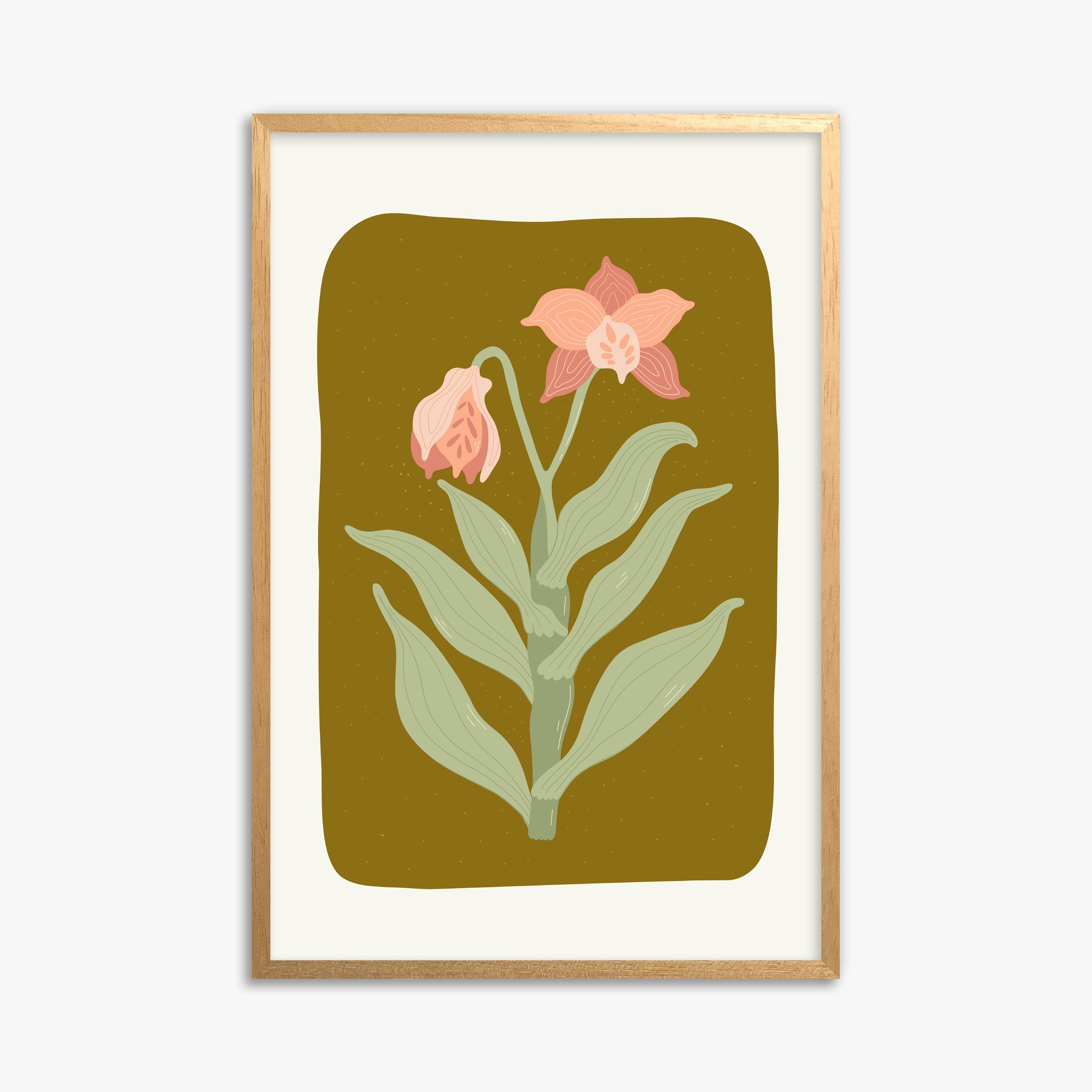 Vintage Bloom Orchid, 61x91cm Framed Poster With Oak Frame