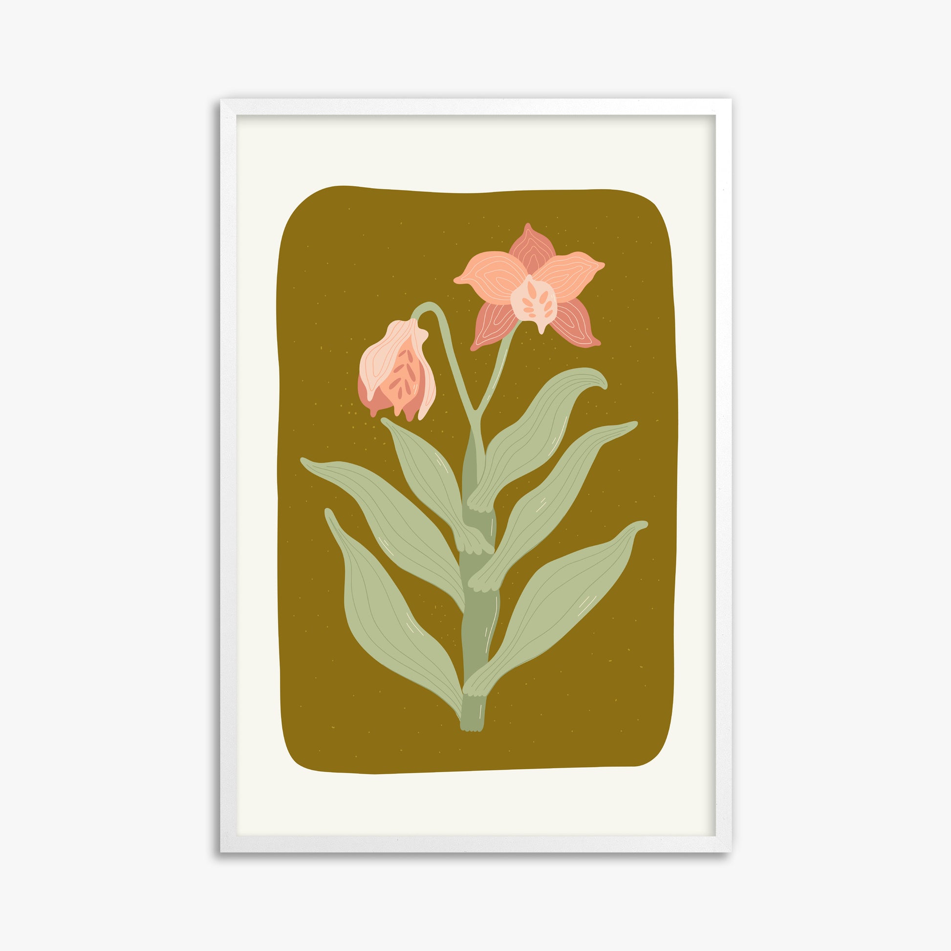 Vintage Bloom Orchid, 61x91cm Framed Poster With White Frame