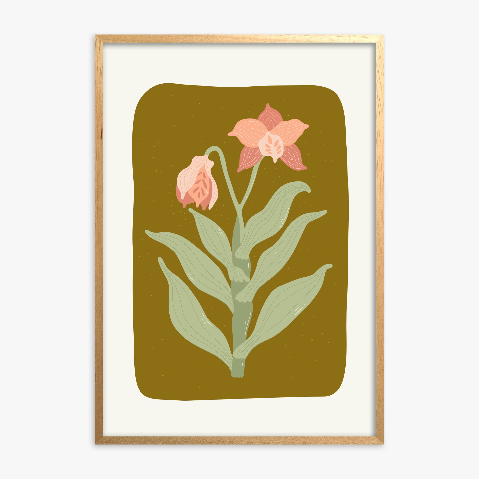 Vintage Bloom Orchid, Oak Framed Poster With Oak Frame