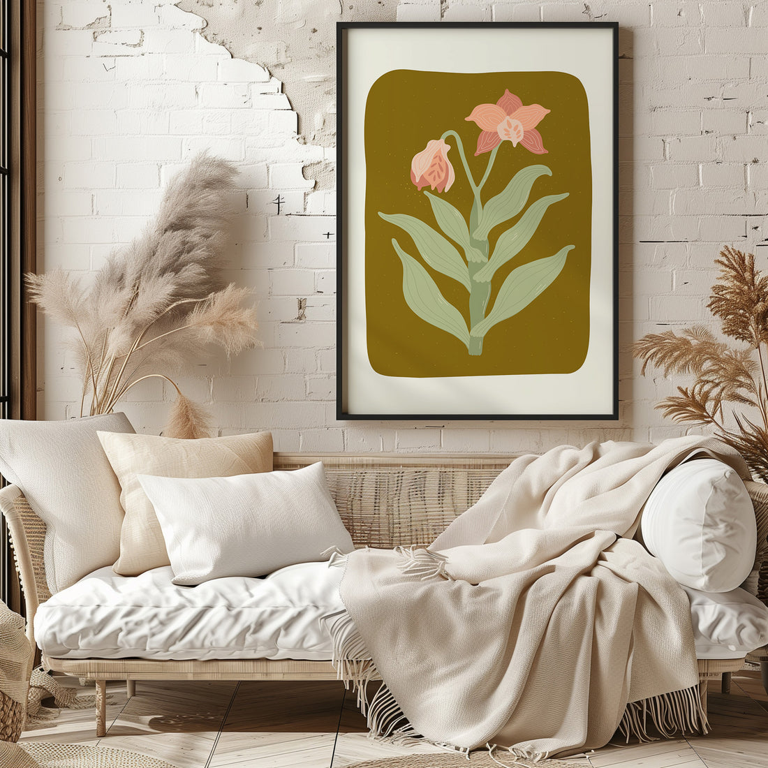 Vintage Bloom Orchid, 50x70cm Framed Poster With Black Frame
