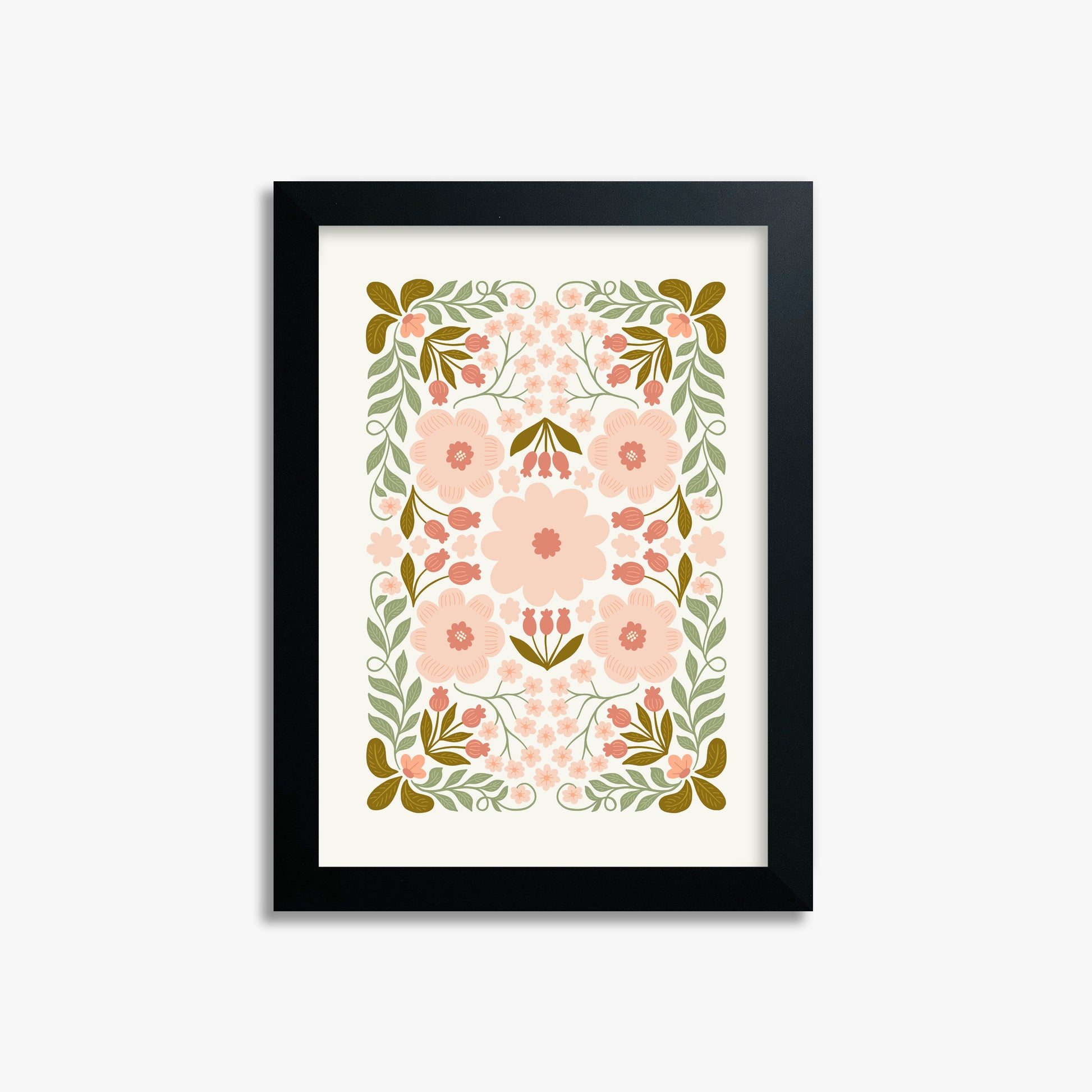 Peach Blossom Garland, 21x30cm Framed Poster With Black Frame