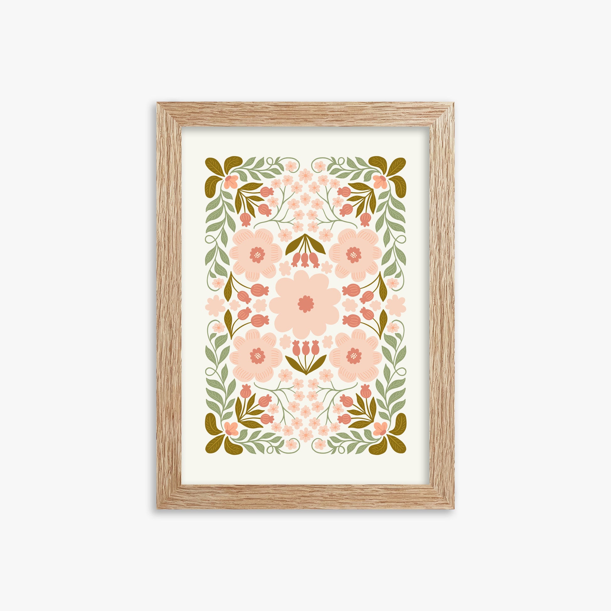 Peach Blossom Garland, 21x30cm Framed Poster With Raw Oak Frame
