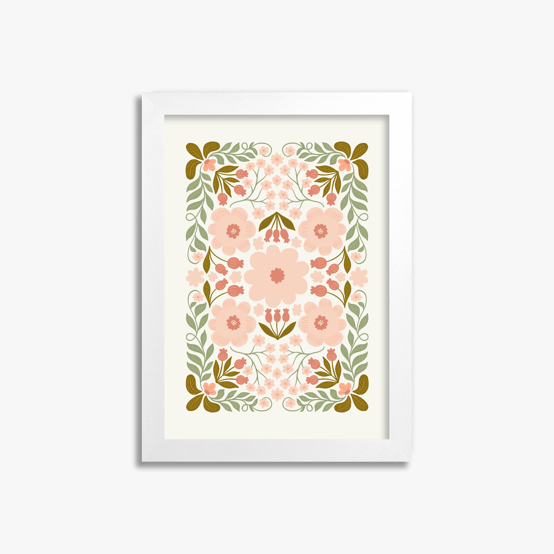Peach Blossom Garland, 21x30cm Framed Poster With White Frame