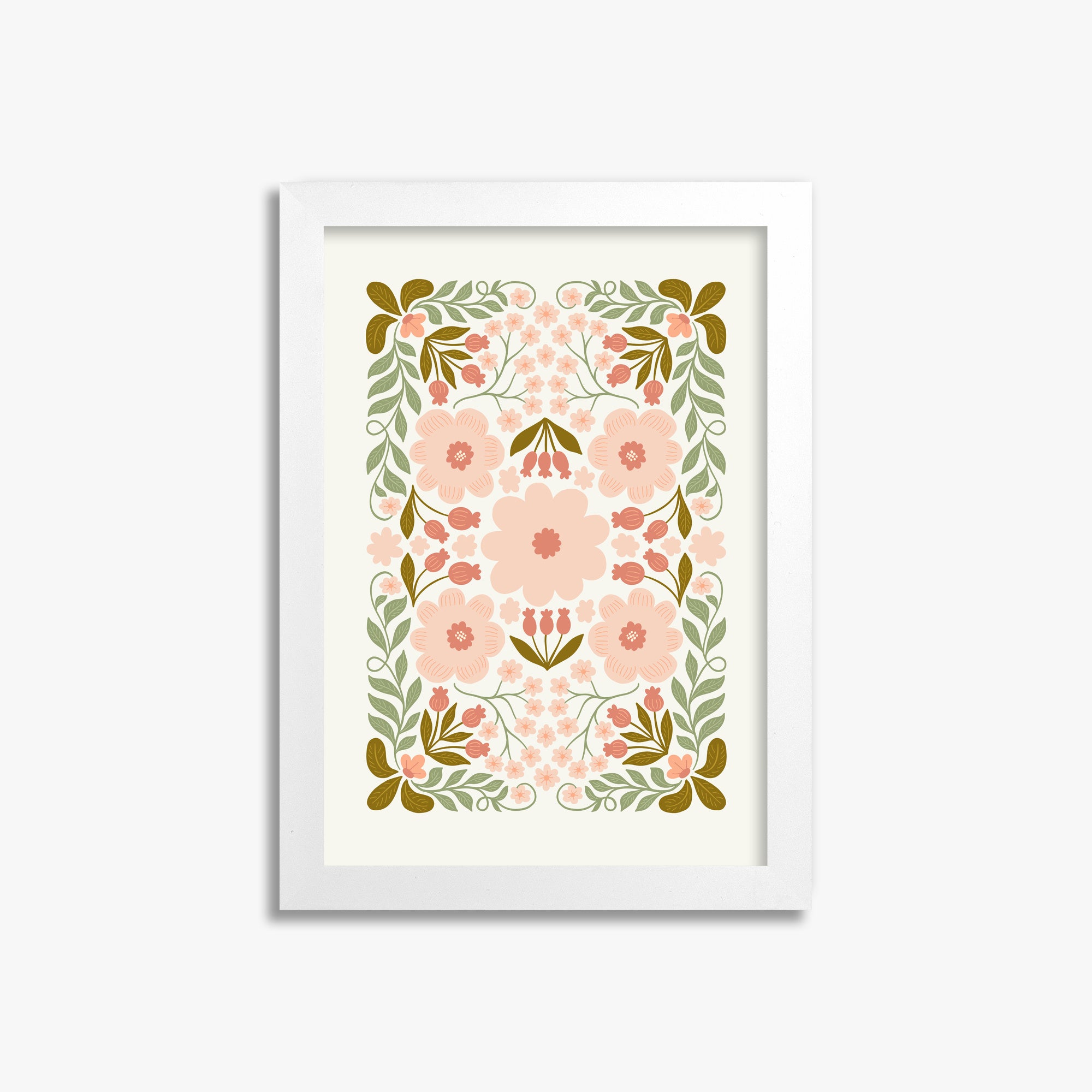 Peach Blossom Garland, 21x30cm Framed Poster With White Frame